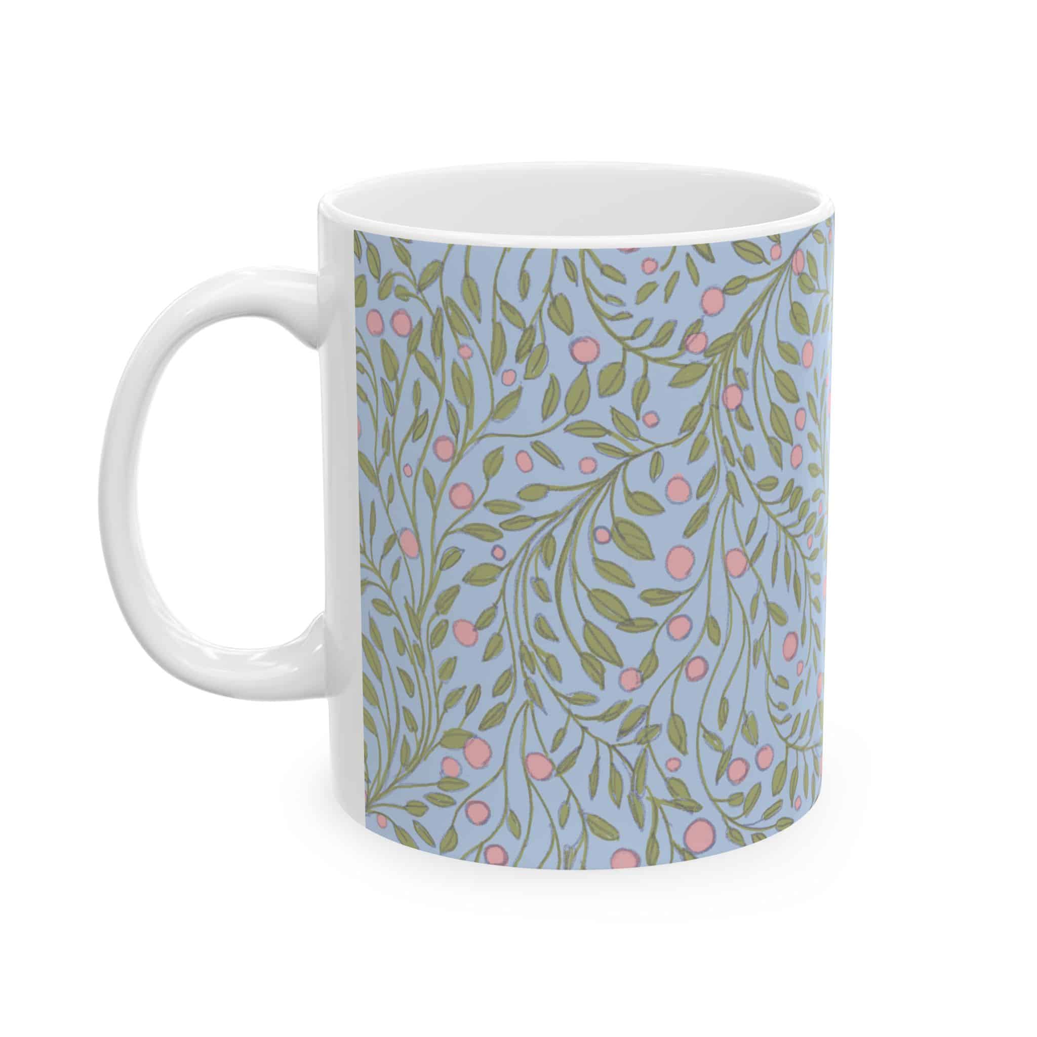 Floral Vine Ceramic Mug — Pastel Botanical Pattern (11oz & 15oz)