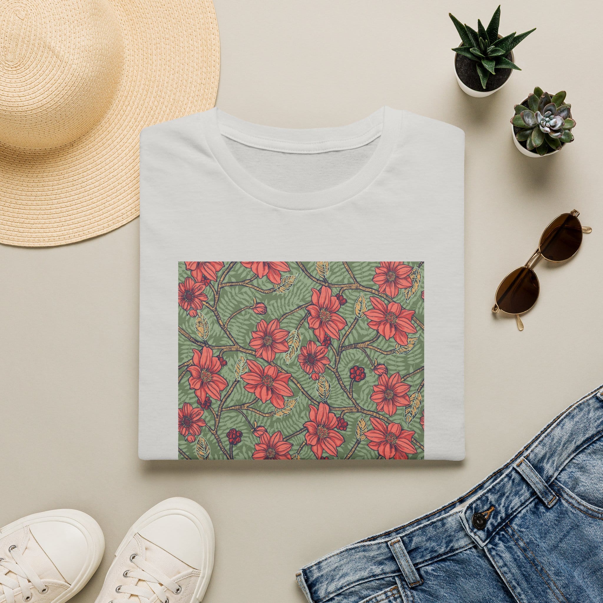 Floral Hibiscus Pattern T-Shirt — Vintage Tropical Flower Tee - Image 11