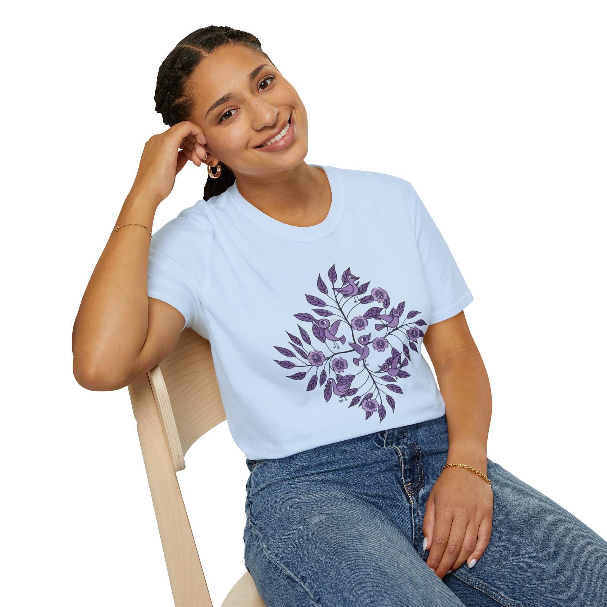 Floral Bird Tee — Purple Botanical Branch Graphic T-Shirt - Image 7