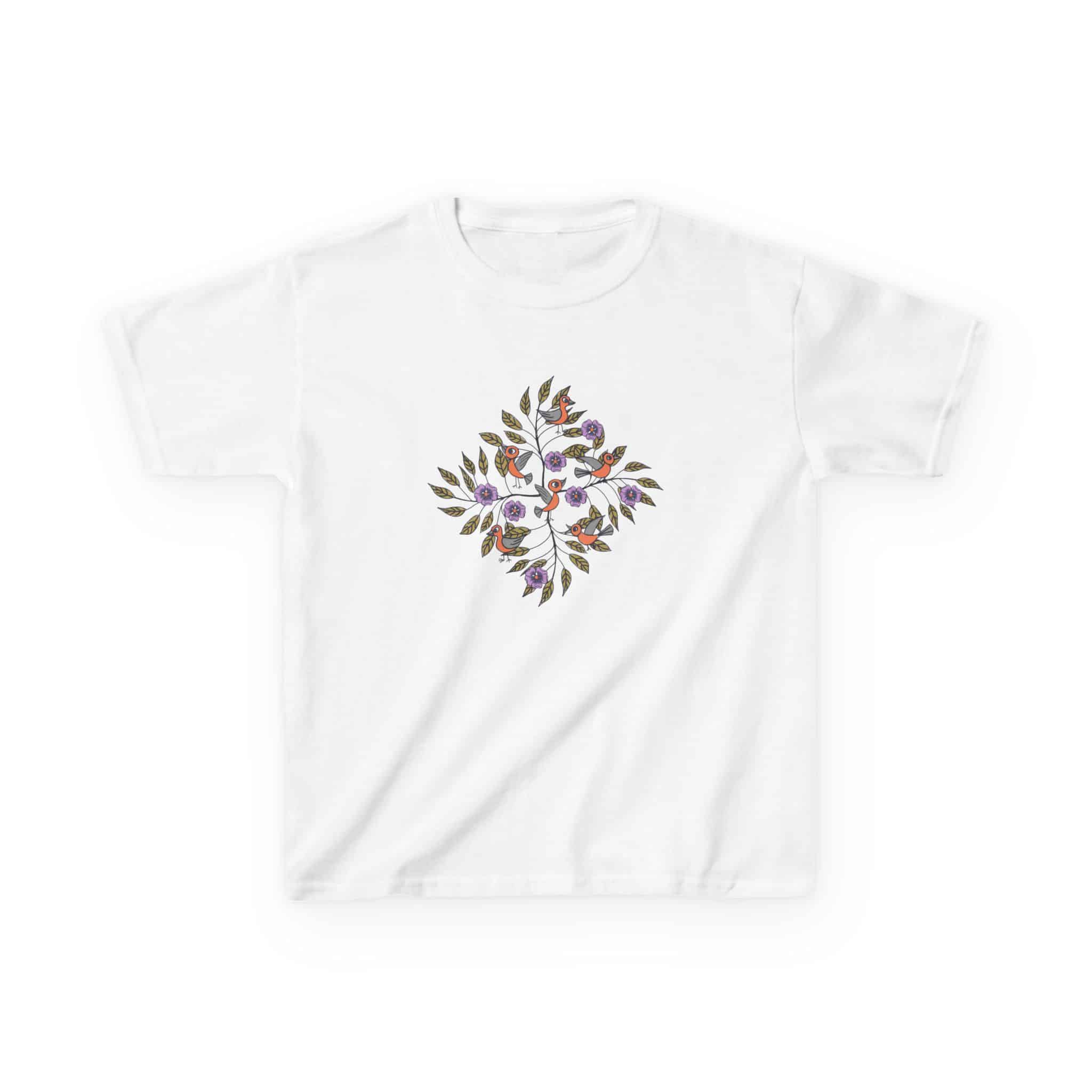 Kids Tee — Colorful Leaf Bird and Floral Mosaic Graphic Kids T-Shirt | Nature-Inspired Autumn Shirt for Boys & Girls - Image 8