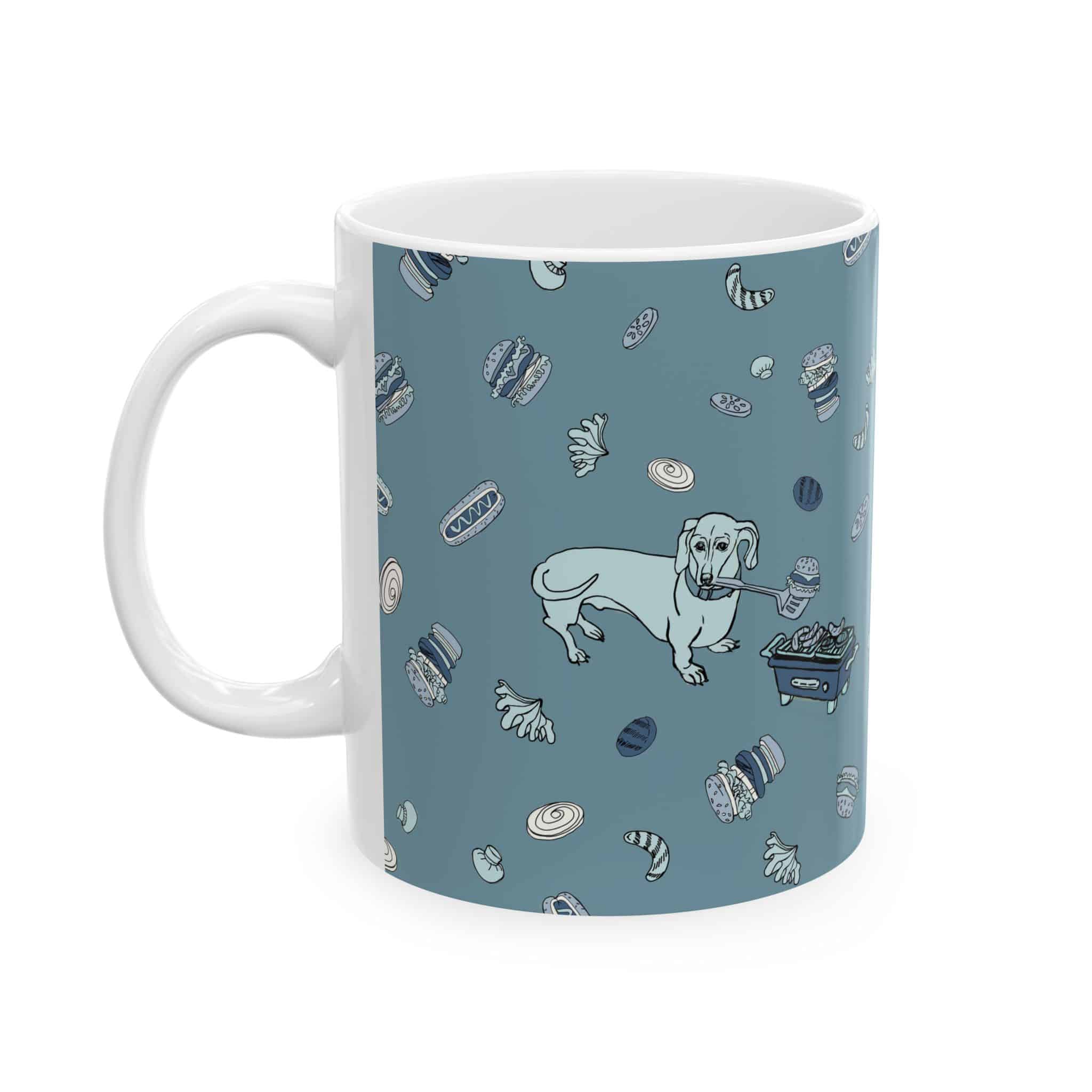 Dachshund Hibachi Cookout Ceramic Mug – Hot Dog Pattern (11oz, 15oz)