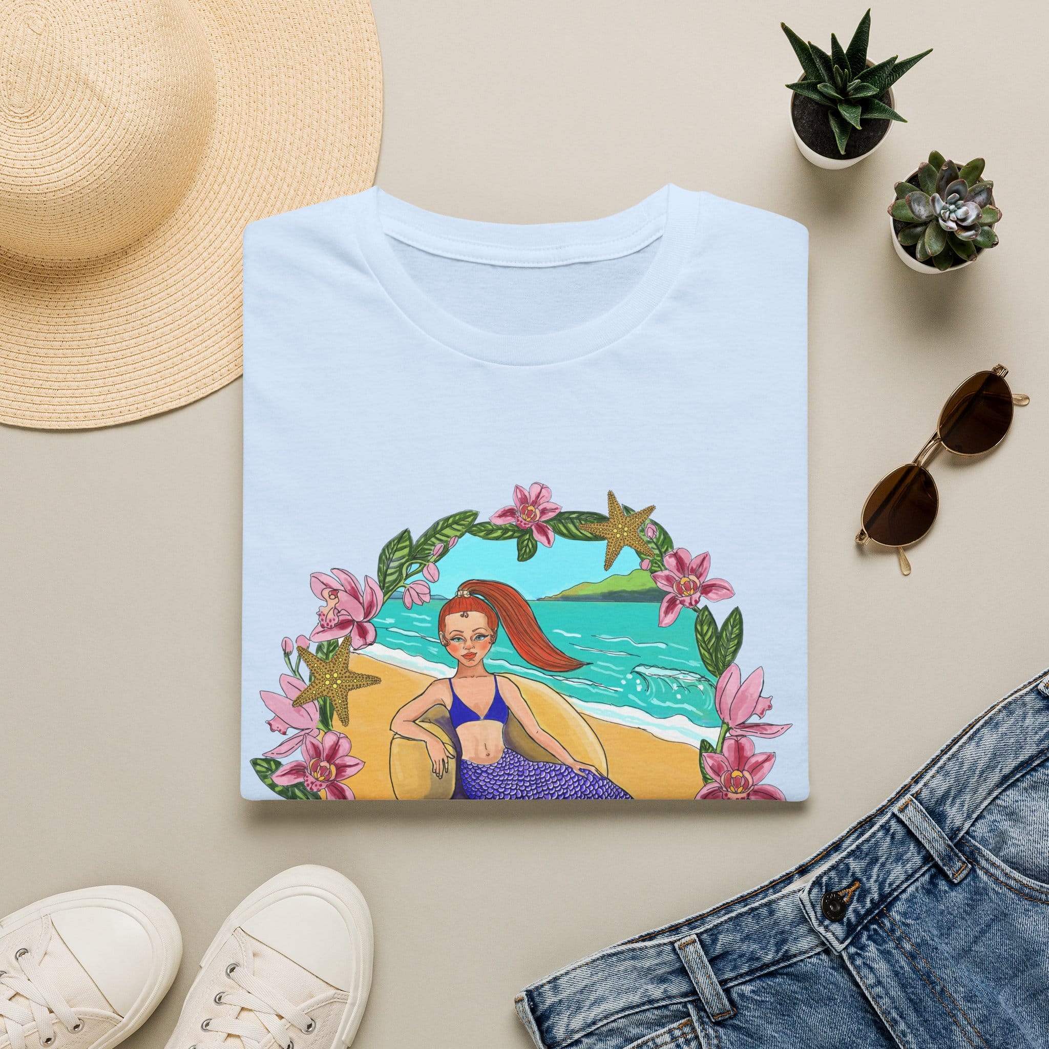 Red-Headed Mermaid Beach Vibes T-Shirt — Tropical Floral Ocean Graphic - Image 28