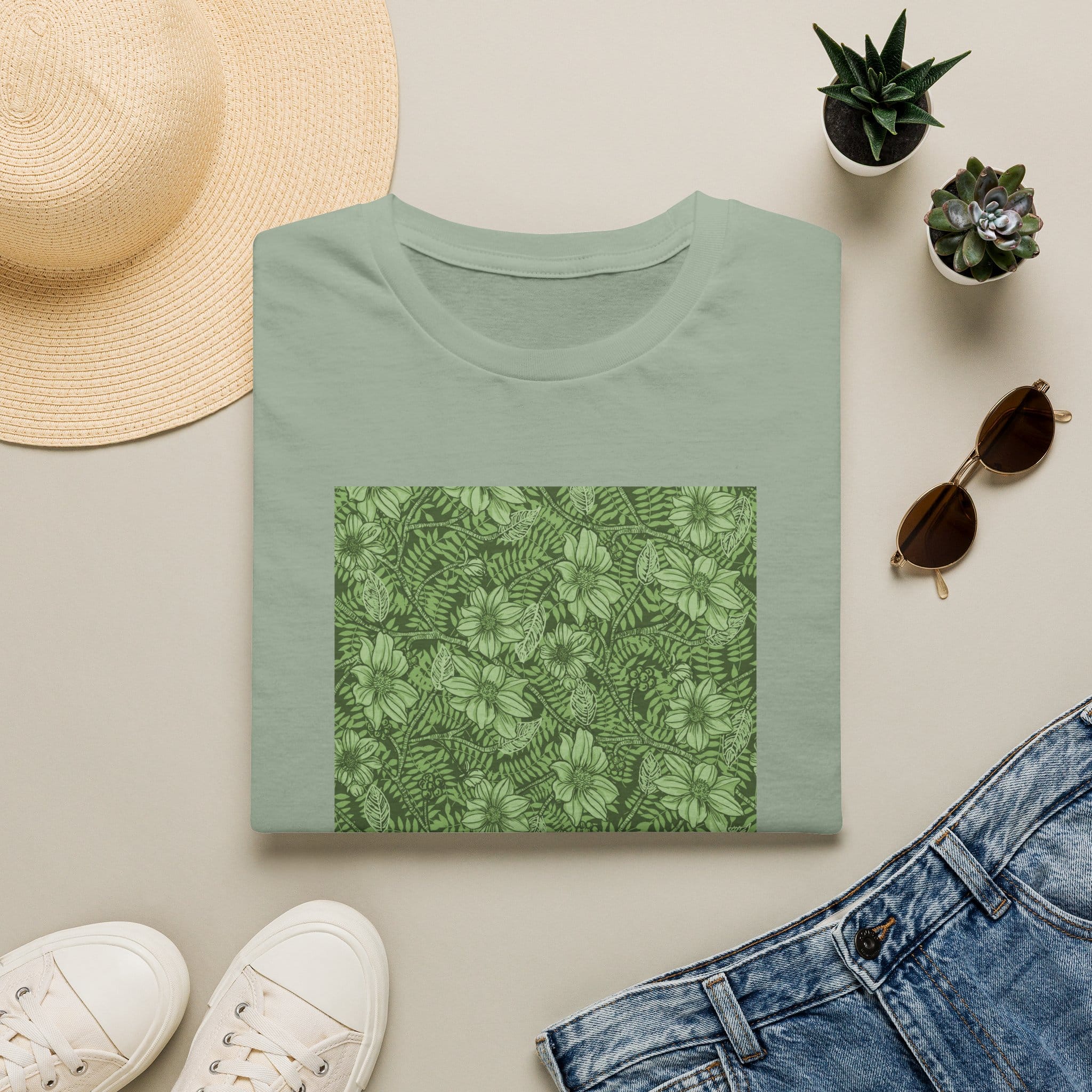 Floral Hibiscus Pattern T-Shirt — Vintage Tropical Flower Tee - Image 2