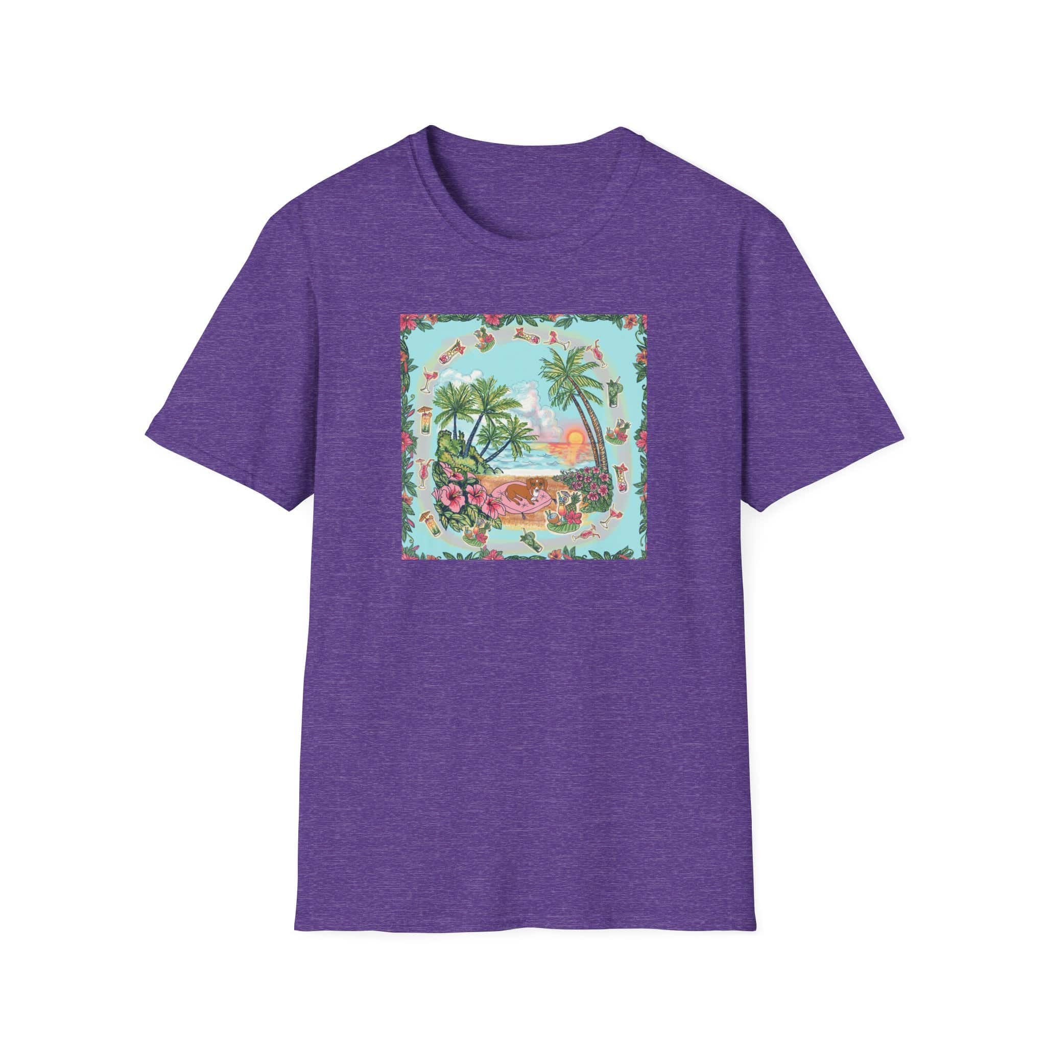 Dachshund on a Tropical Sunset Beach T-Shirt — Vintage Beach Floral Graphic - Image 12