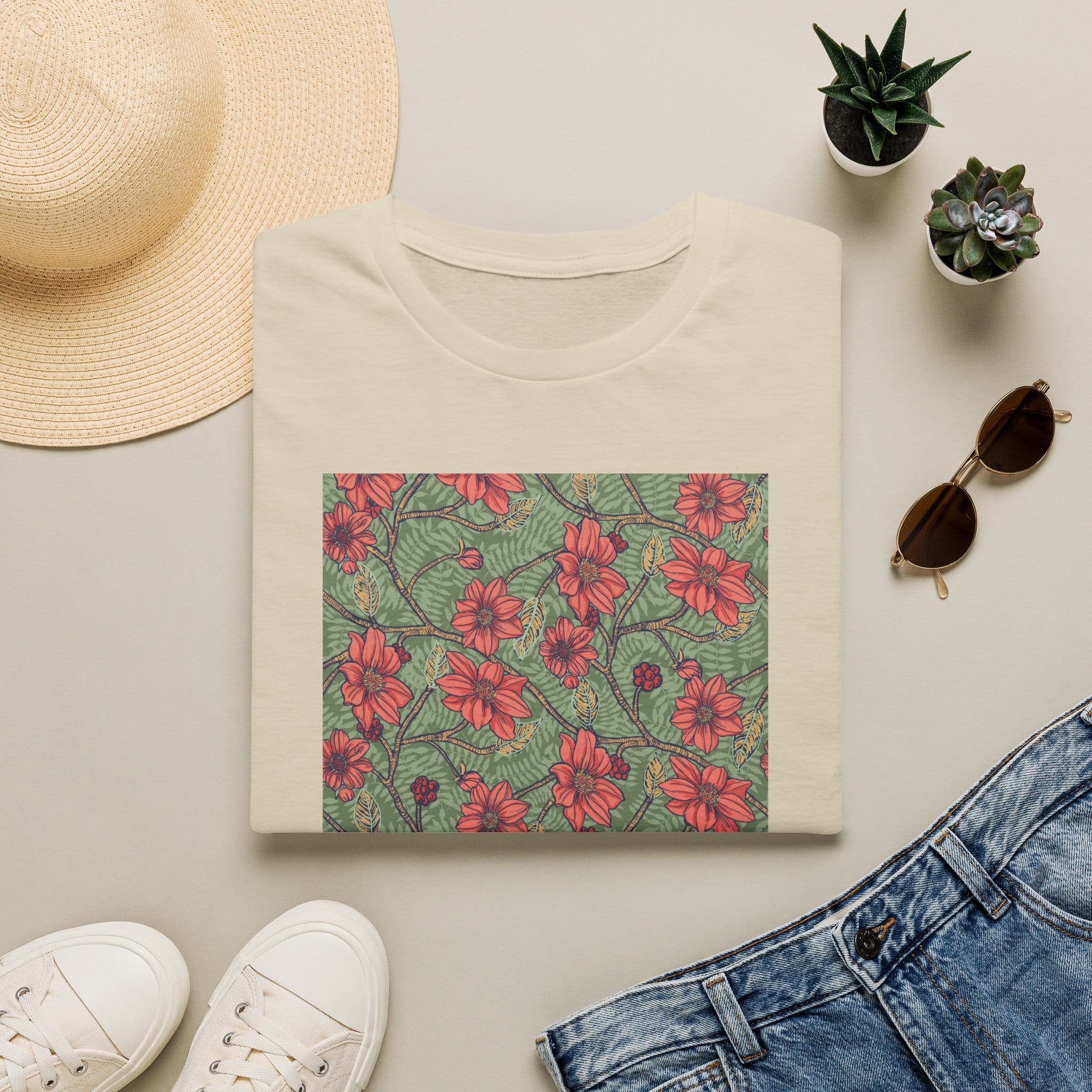 Floral Hibiscus Pattern T-Shirt — Vintage Tropical Flower Tee - Image 7