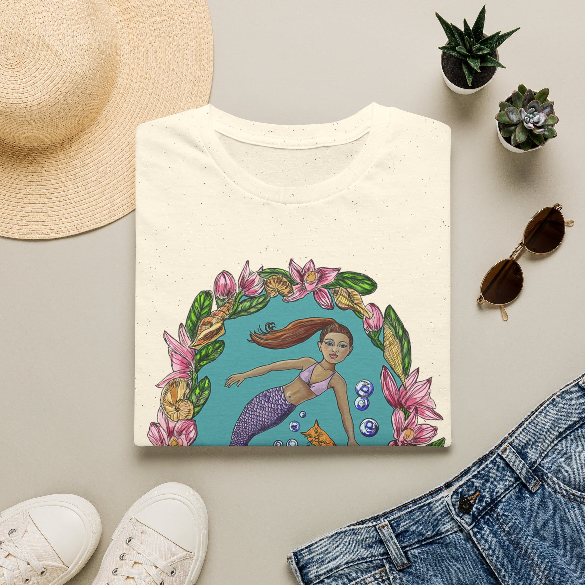 Mercat with Mermaid Beach Vibes T-Shirt — Tropical Floral Ocean Graphic - Image 10