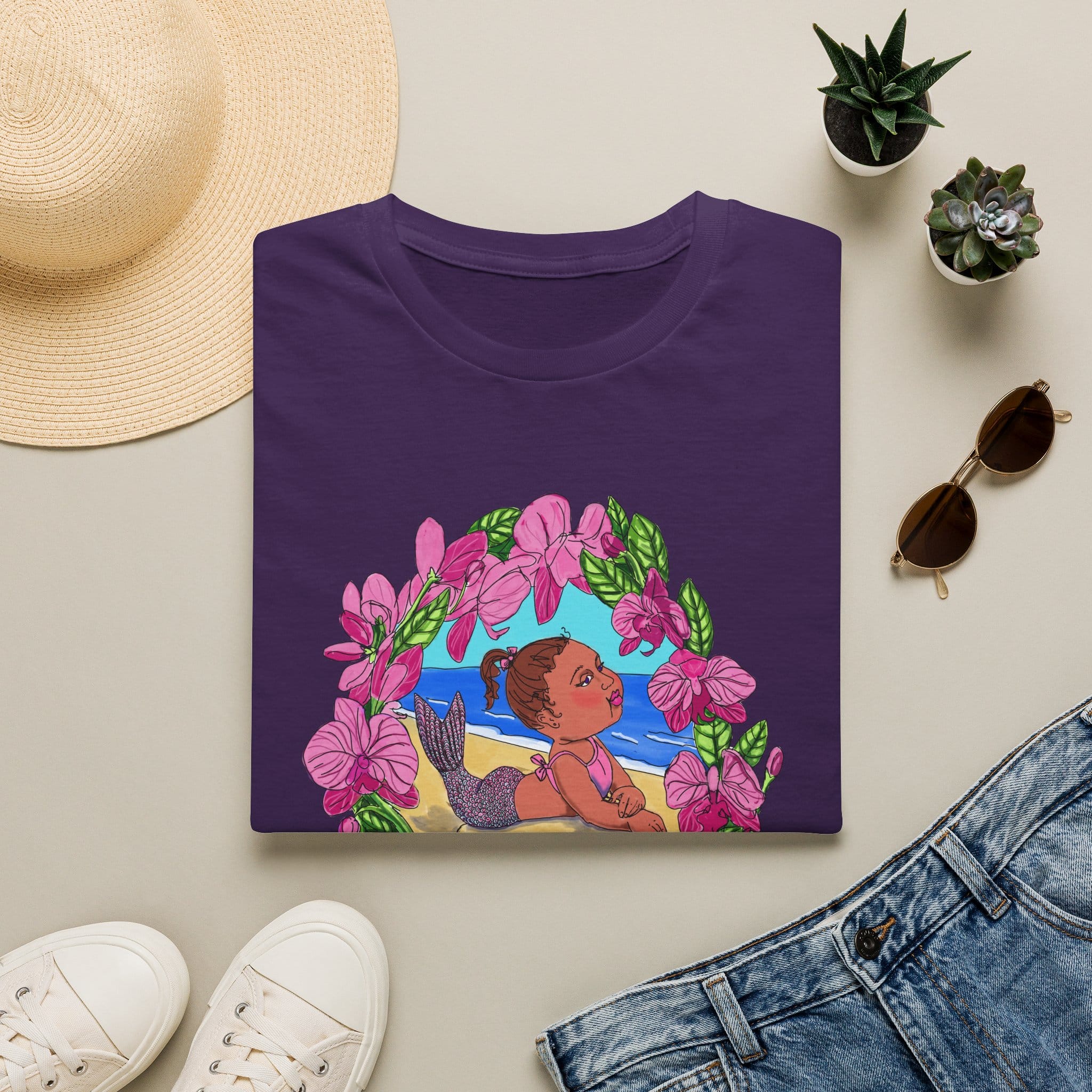 Mer-Toddler Sunbathing Beach Vibes T-Shirt — Tropical Floral Ocean Graphic