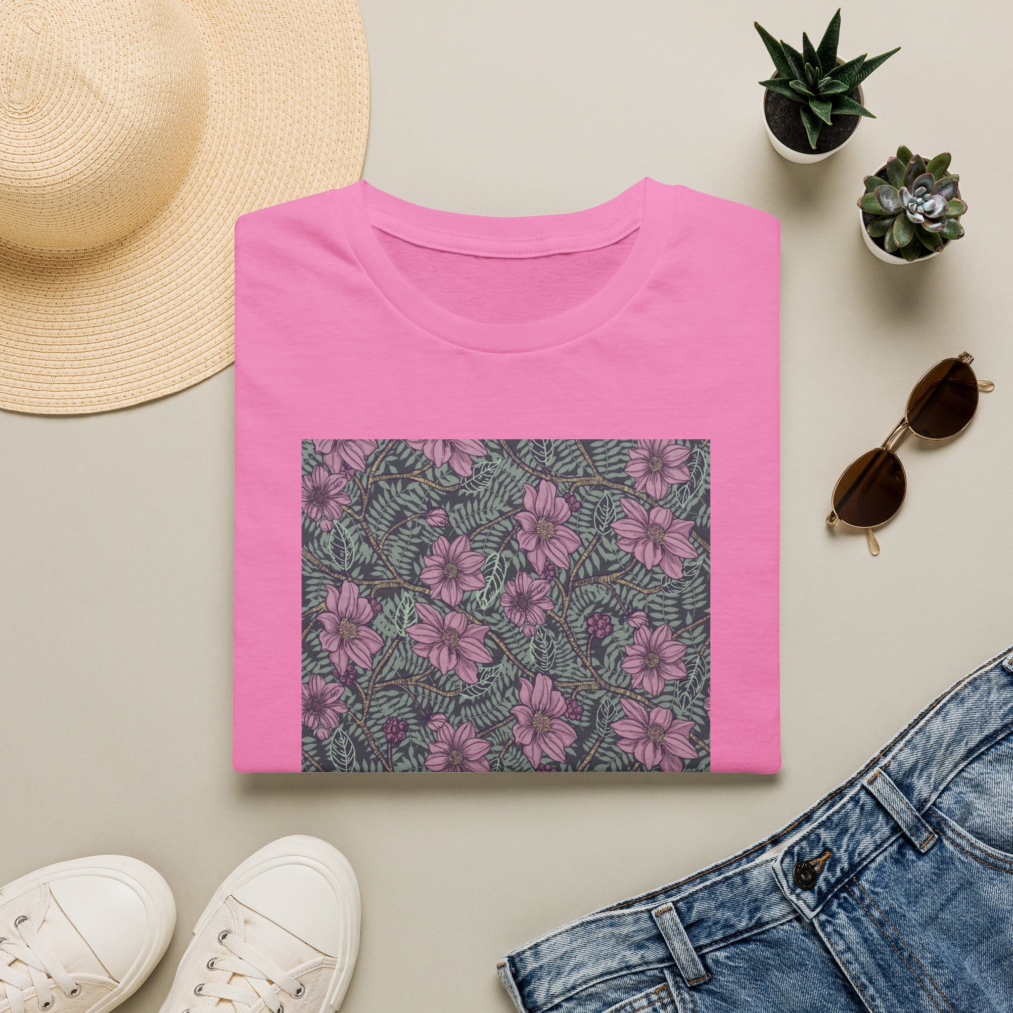 Floral Hibiscus Pattern T-Shirt — Vintage Tropical Flower Tee - Image 25