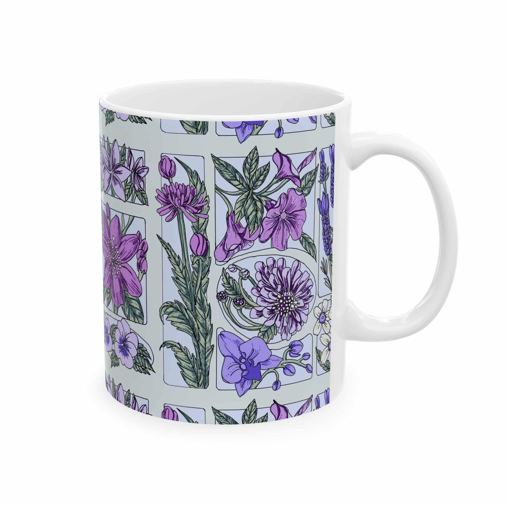 Floral Lavender & Violet Botanical Ceramic Mug (11oz, 15oz) - Image 2