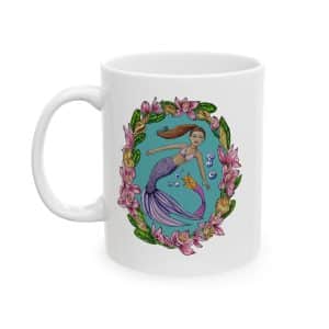 Floral Mermaid with Mercat Companion Ceramic Mug — Botanical Globe 11oz & 15oz
