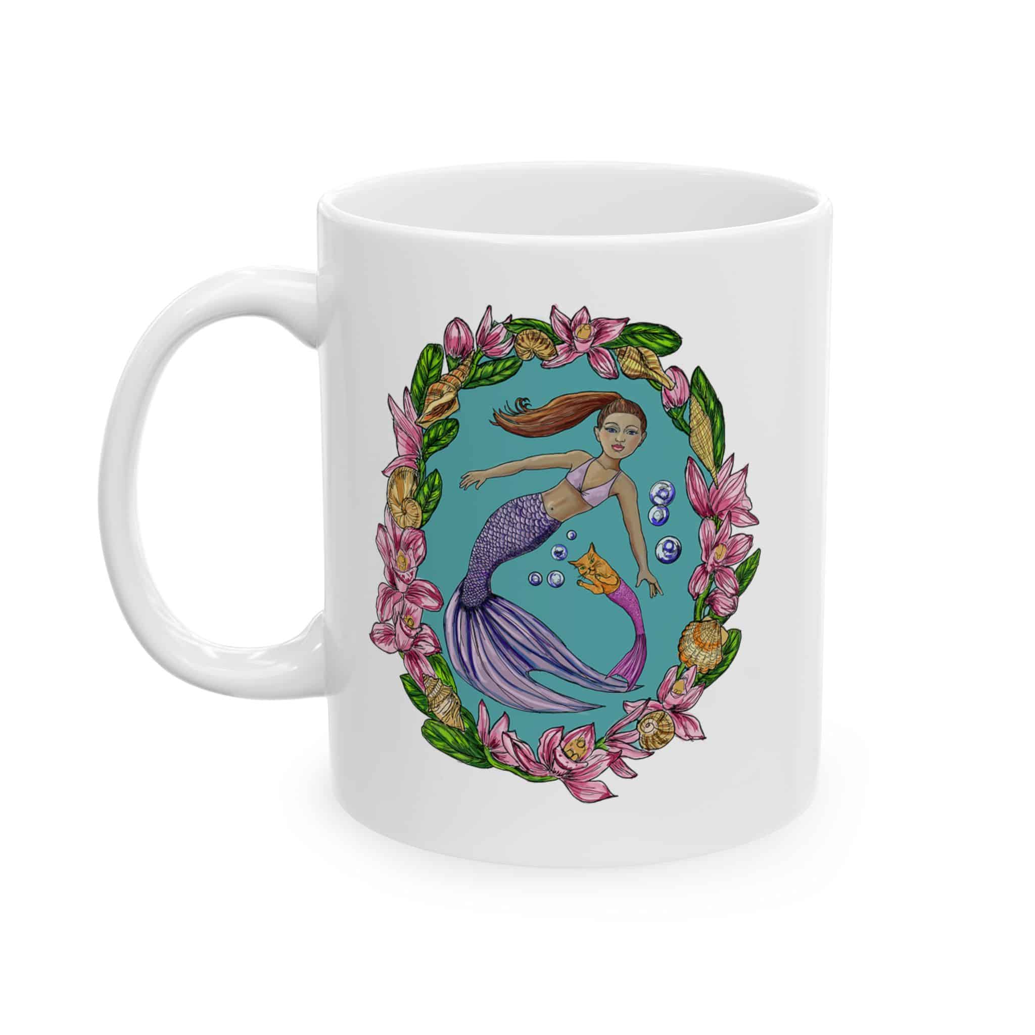 Floral Mermaid with Mercat Companion Ceramic Mug — Botanical Globe 11oz & 15oz