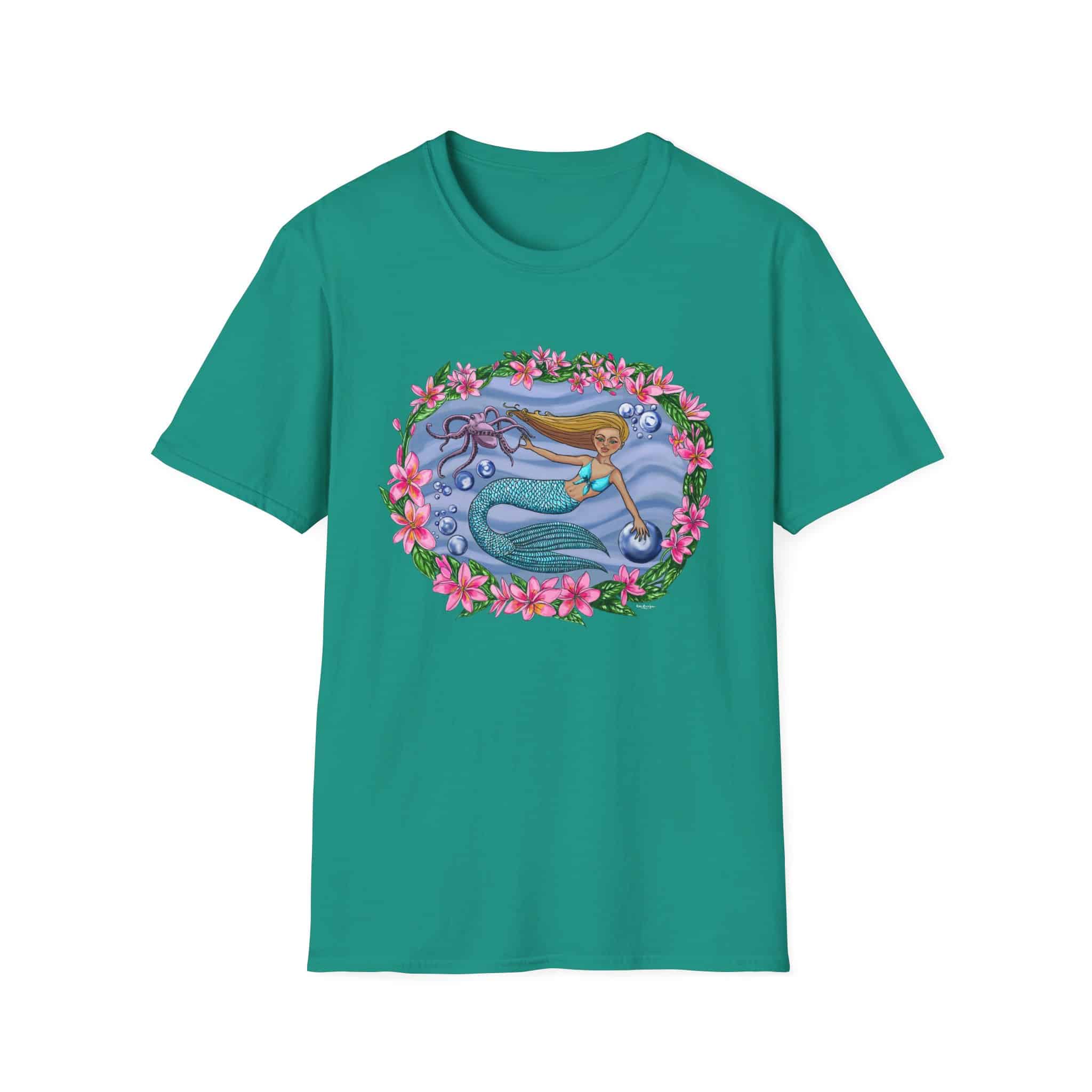 Mermaid With Octopus Beach Vibes T-Shirt — Tropical Floral Ocean Graphic - Image 21