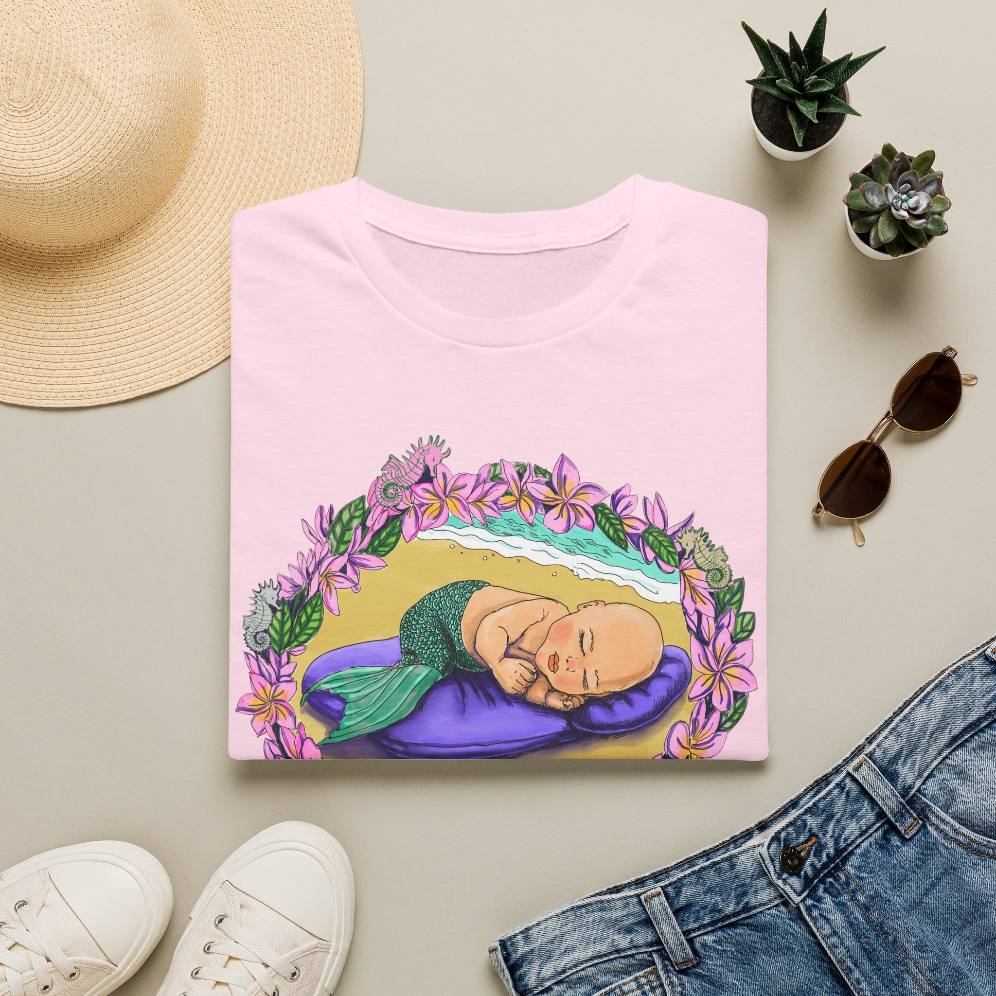 Mer-Toddler Napping on the Beach T-Shirt — Tropical Floral Ocean Graphic - Image 7