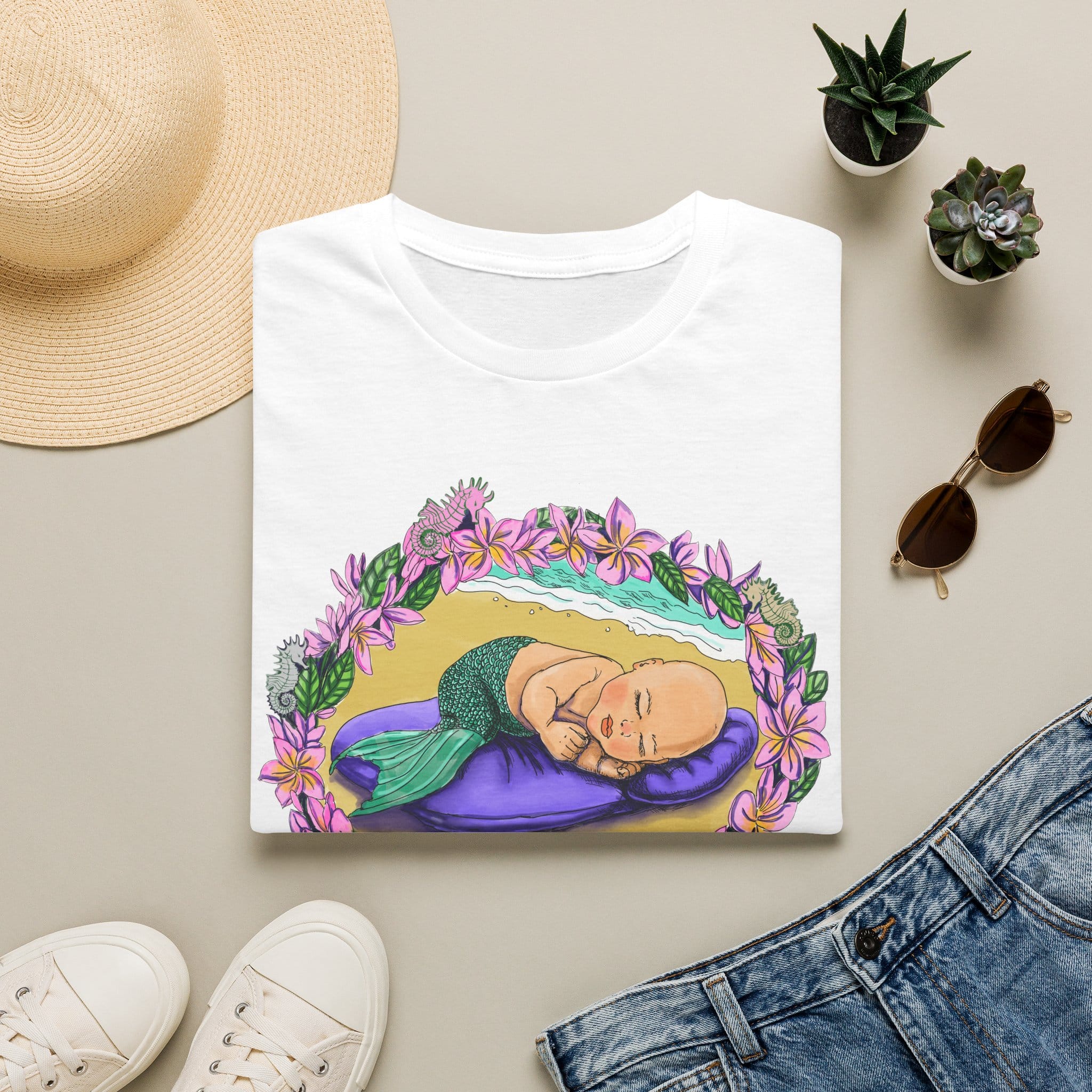 Mer-Toddler Napping on the Beach T-Shirt — Tropical Floral Ocean Graphic - Image 10