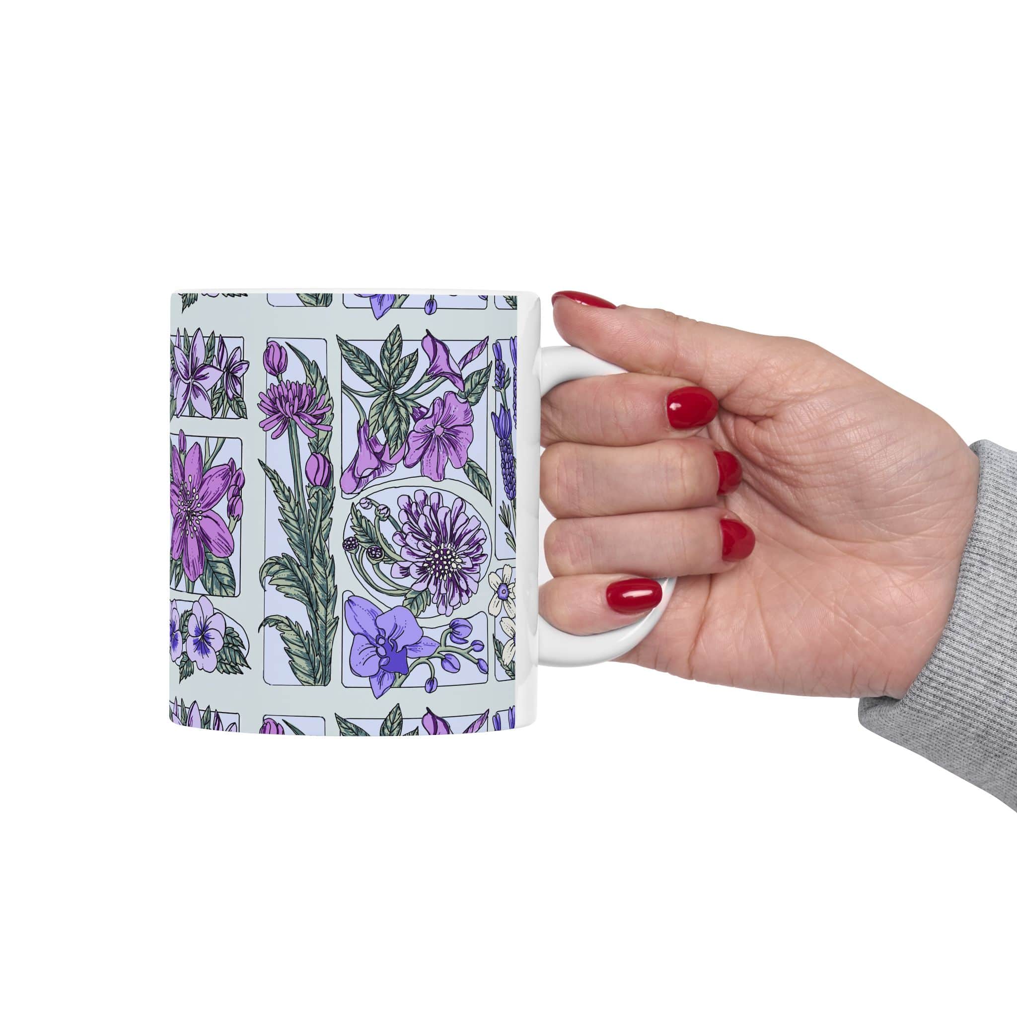 Floral Lavender & Violet Botanical Ceramic Mug (11oz, 15oz) - Image 3
