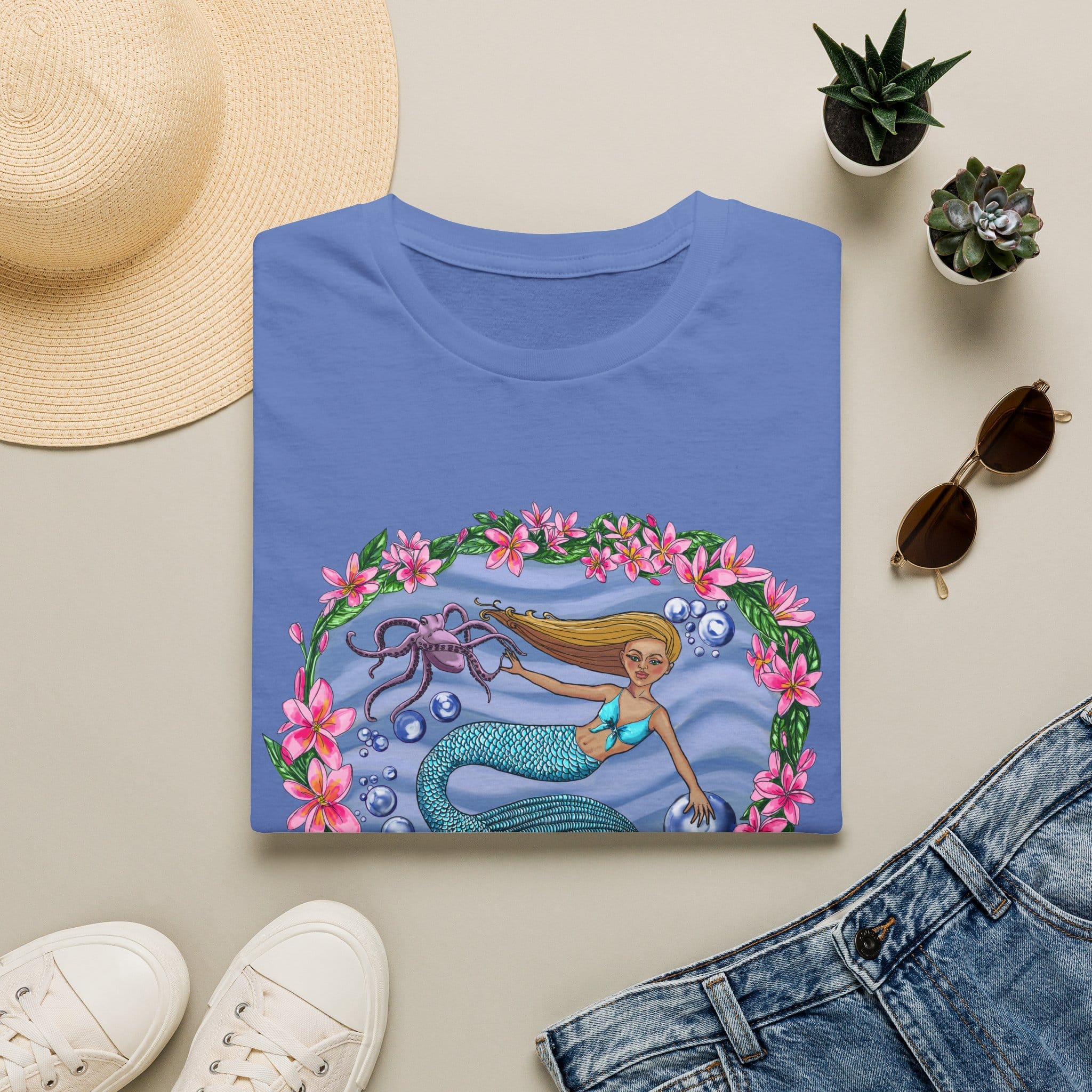 Mermaid With Octopus Beach Vibes T-Shirt — Tropical Floral Ocean Graphic - Image 22
