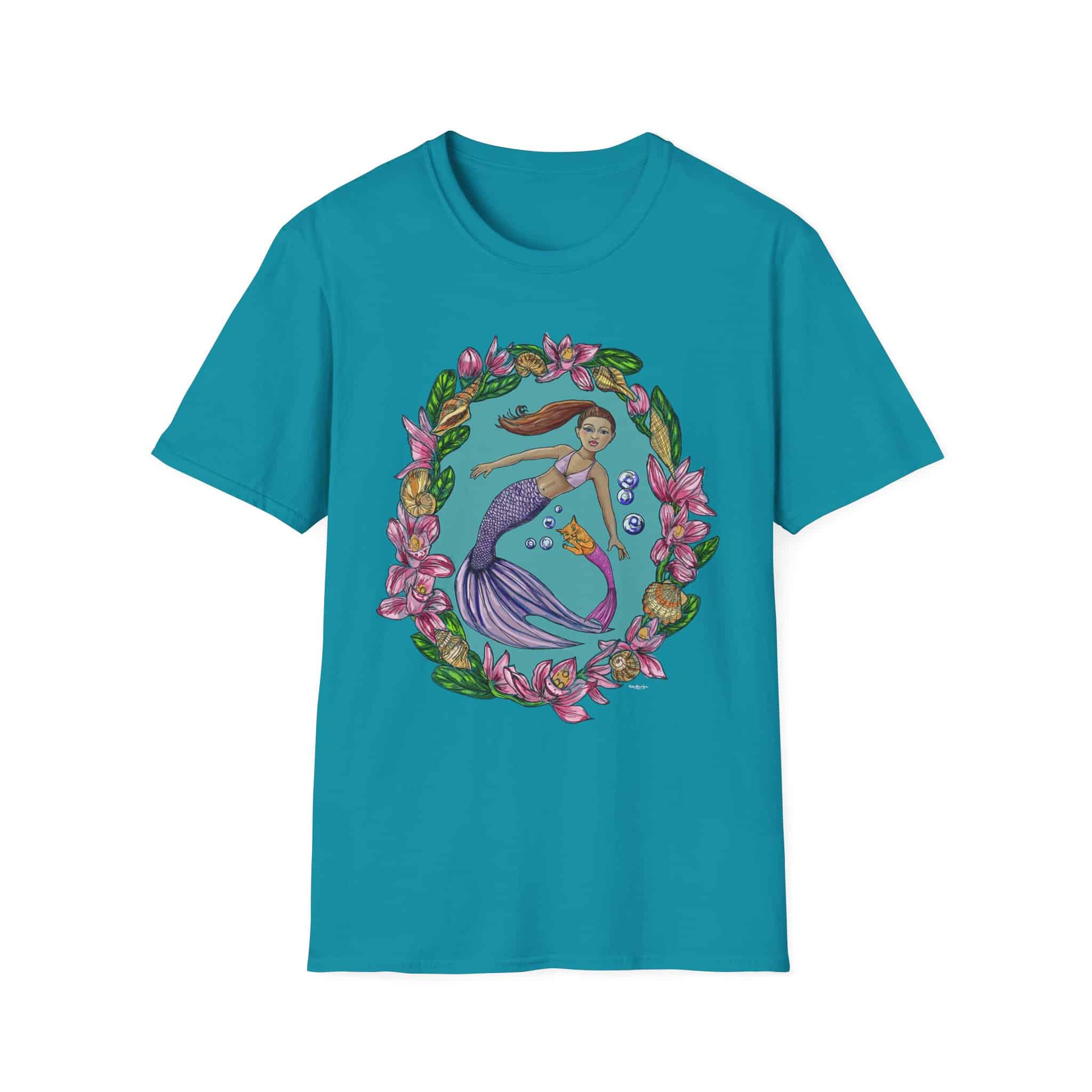 Mercat with Mermaid Beach Vibes T-Shirt — Tropical Floral Ocean Graphic - Image 30