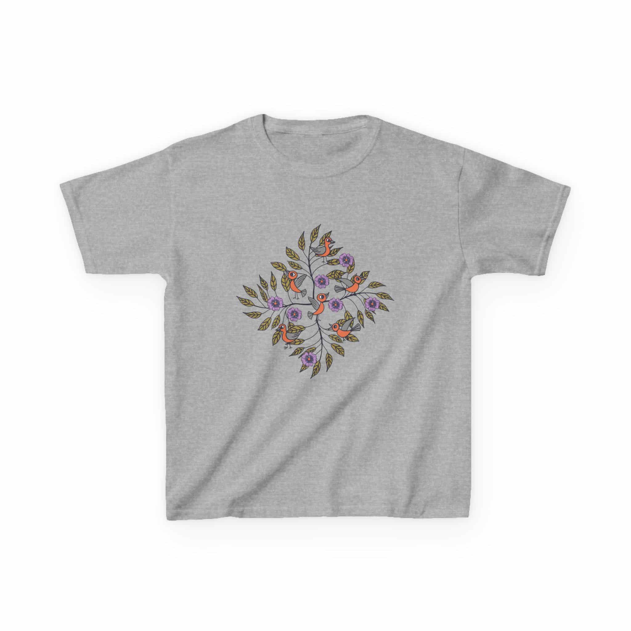Kids T‑Shirt — Stick Figure Birds Floral Wreath Tee - Image 8