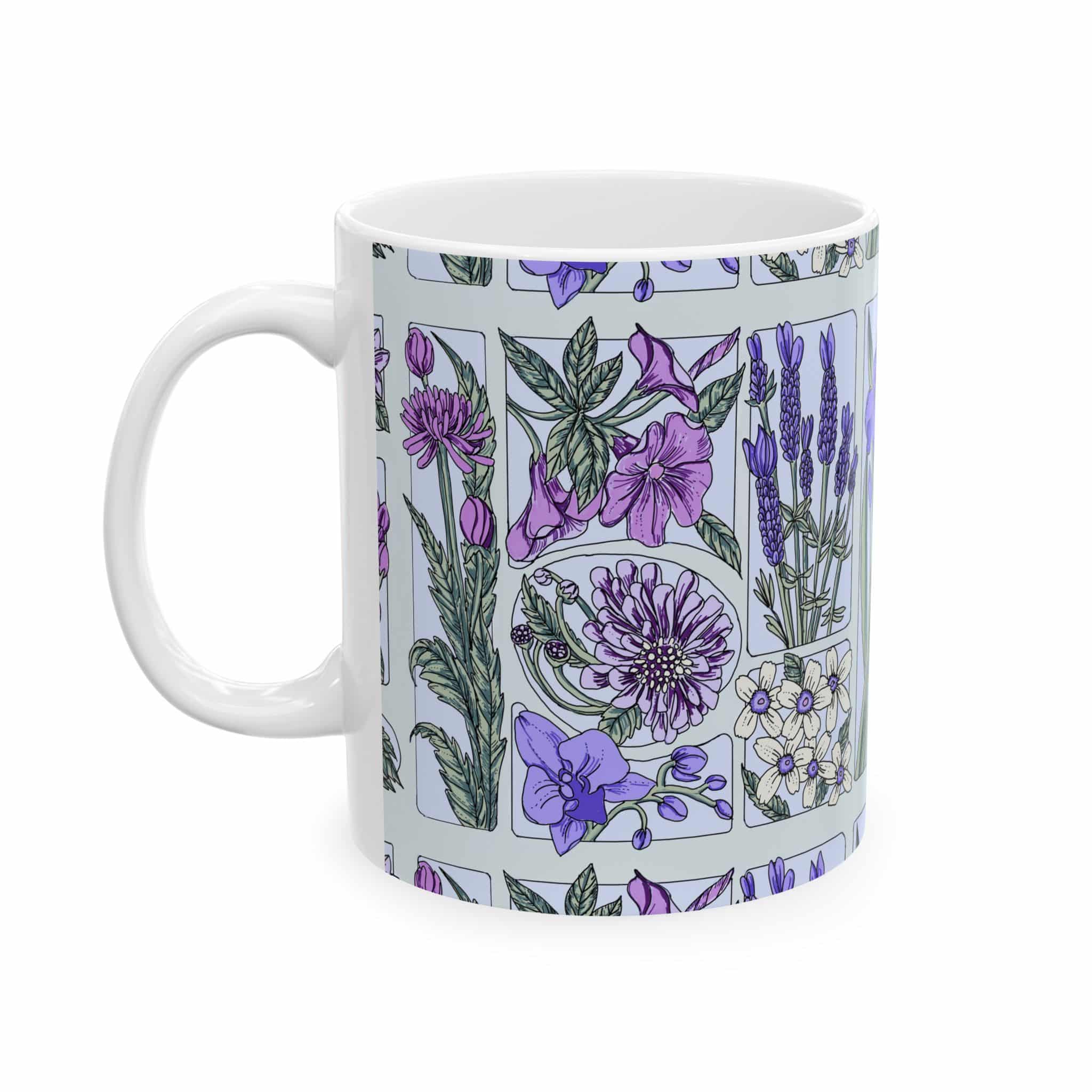 Floral Lavender & Violet Botanical Ceramic Mug (11oz, 15oz)