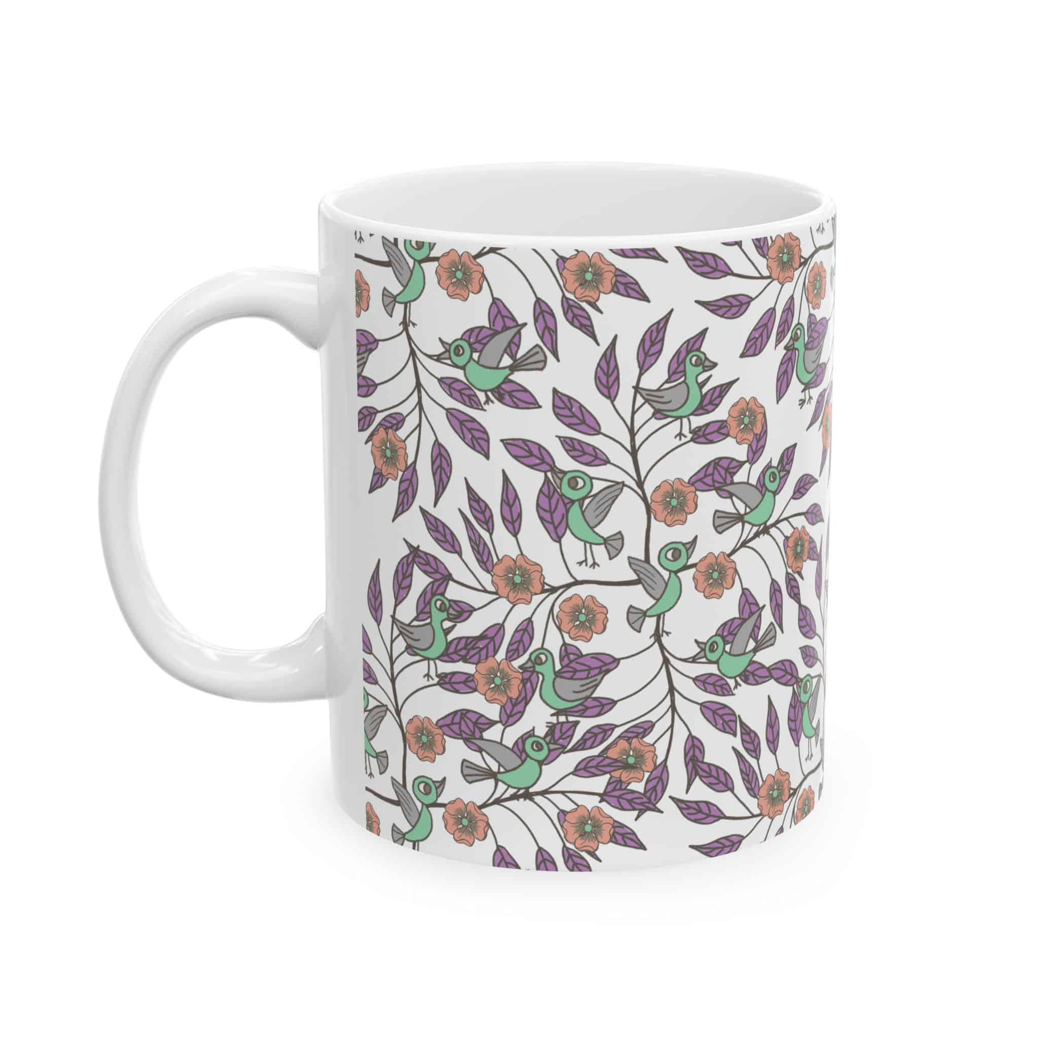 Floral Bird Pattern Ceramic Mug (11oz/15oz)