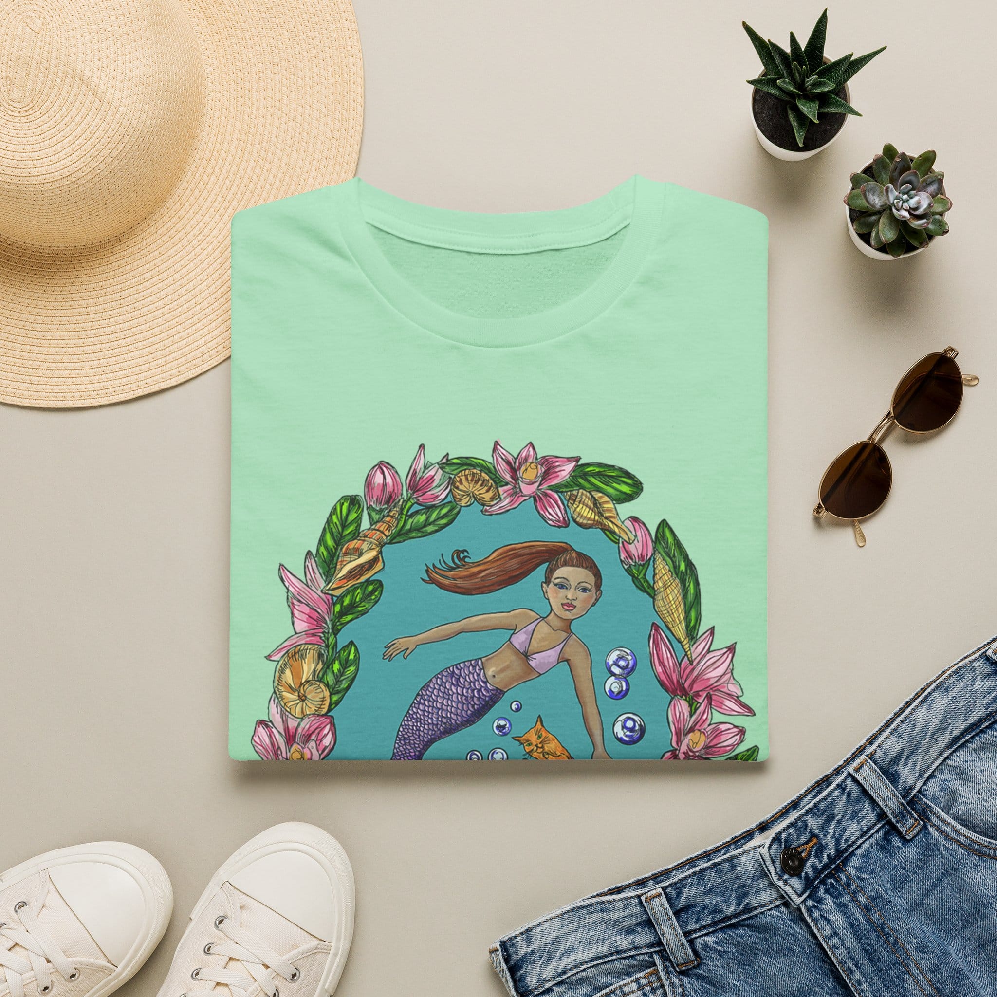 Mercat with Mermaid Beach Vibes T-Shirt — Tropical Floral Ocean Graphic - Image 31