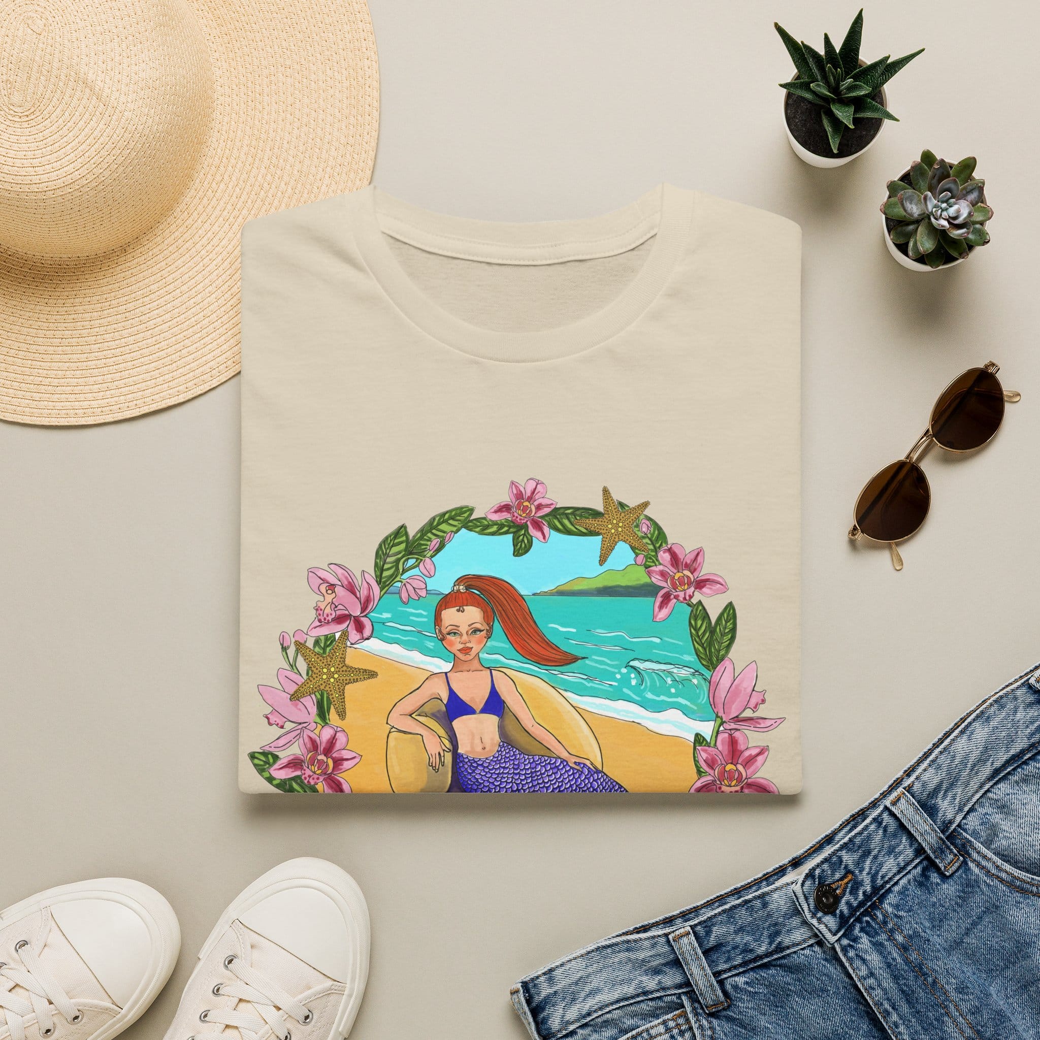 Red-Headed Mermaid Beach Vibes T-Shirt — Tropical Floral Ocean Graphic - Image 25