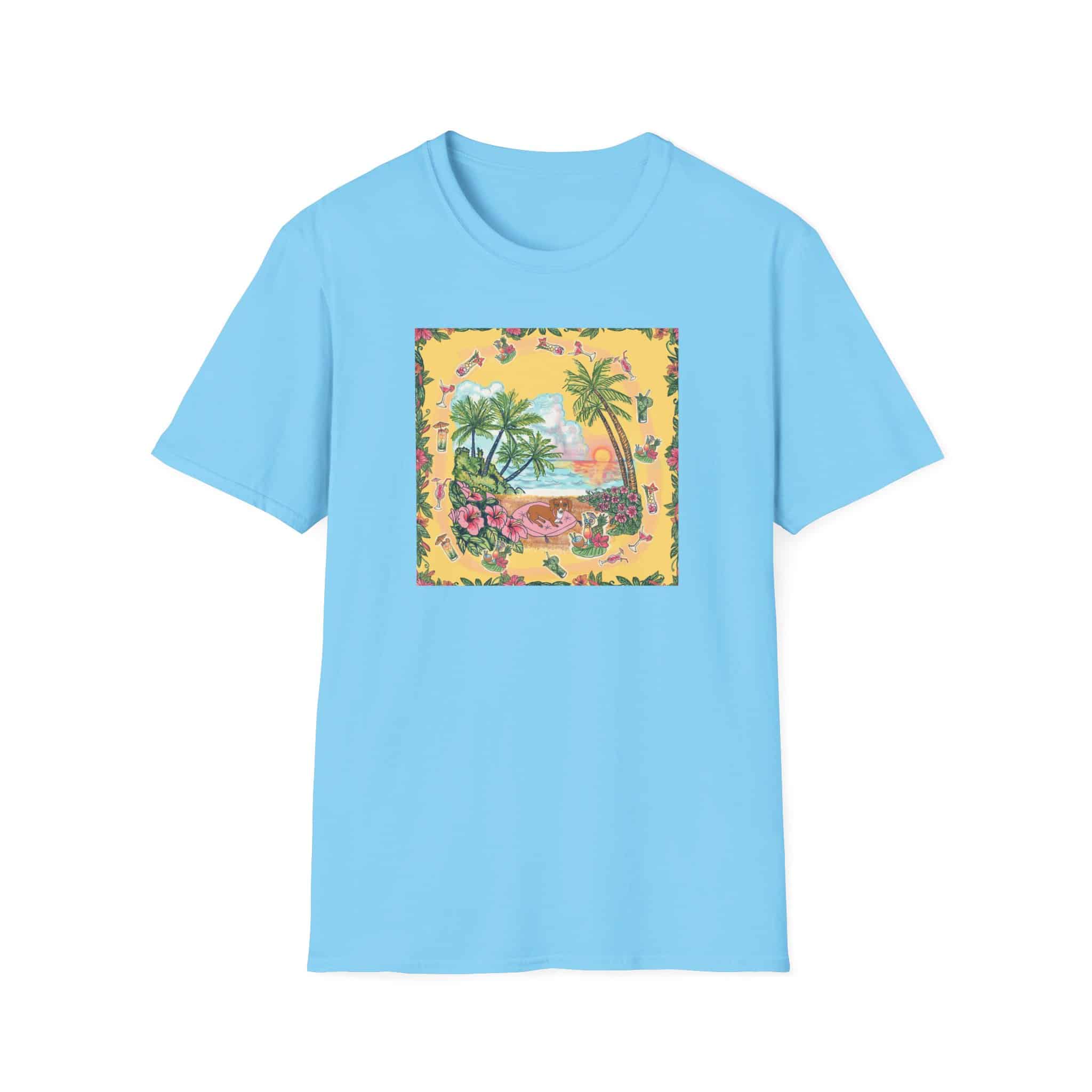 Girl Dachshund on a Tropical Sunset Beach T-Shirt — Vintage Beach Floral Graphic - Image 31