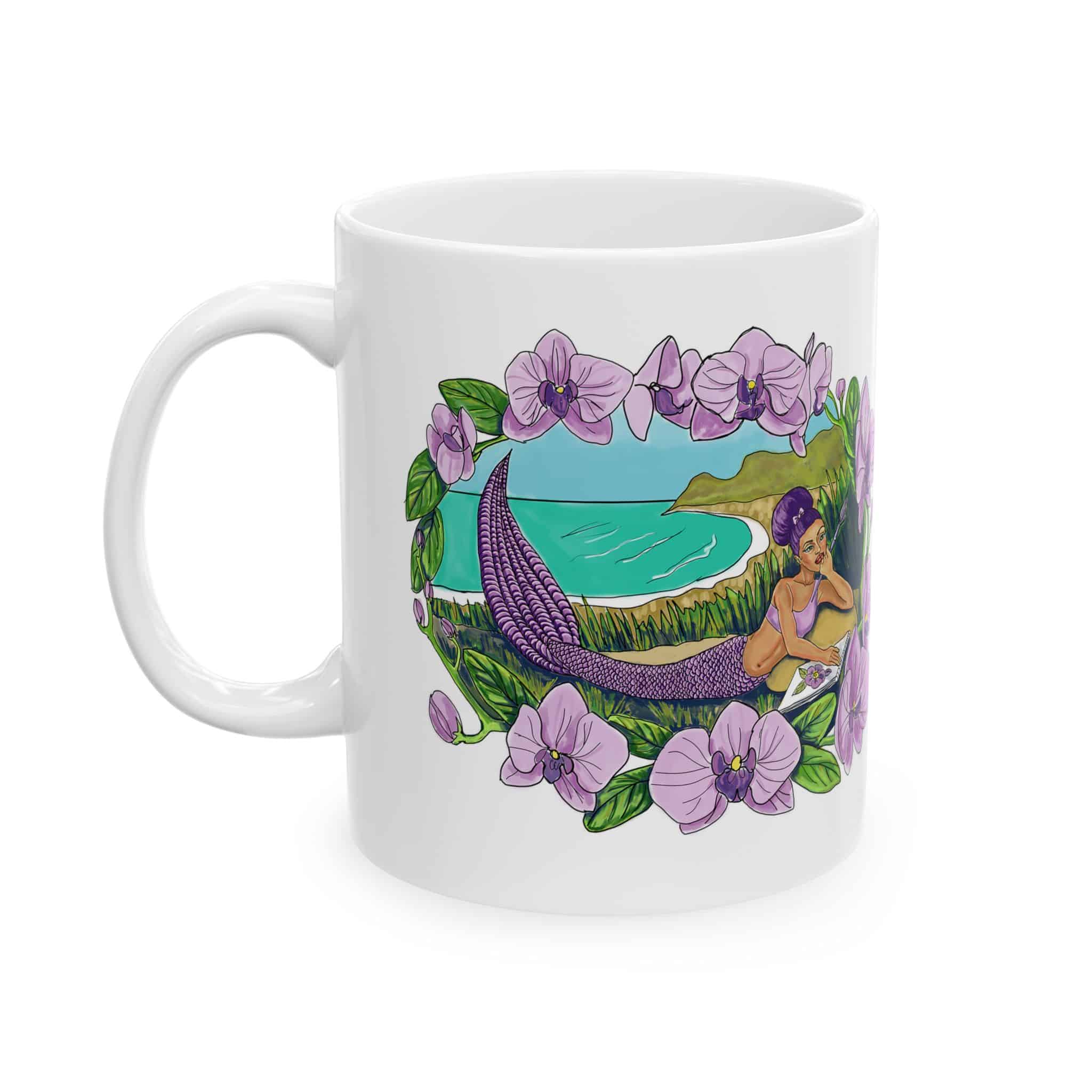 Mermaid Beach Floral Ceramic Mug —hand Illustrated 11oz/15oz Coffee Cup
