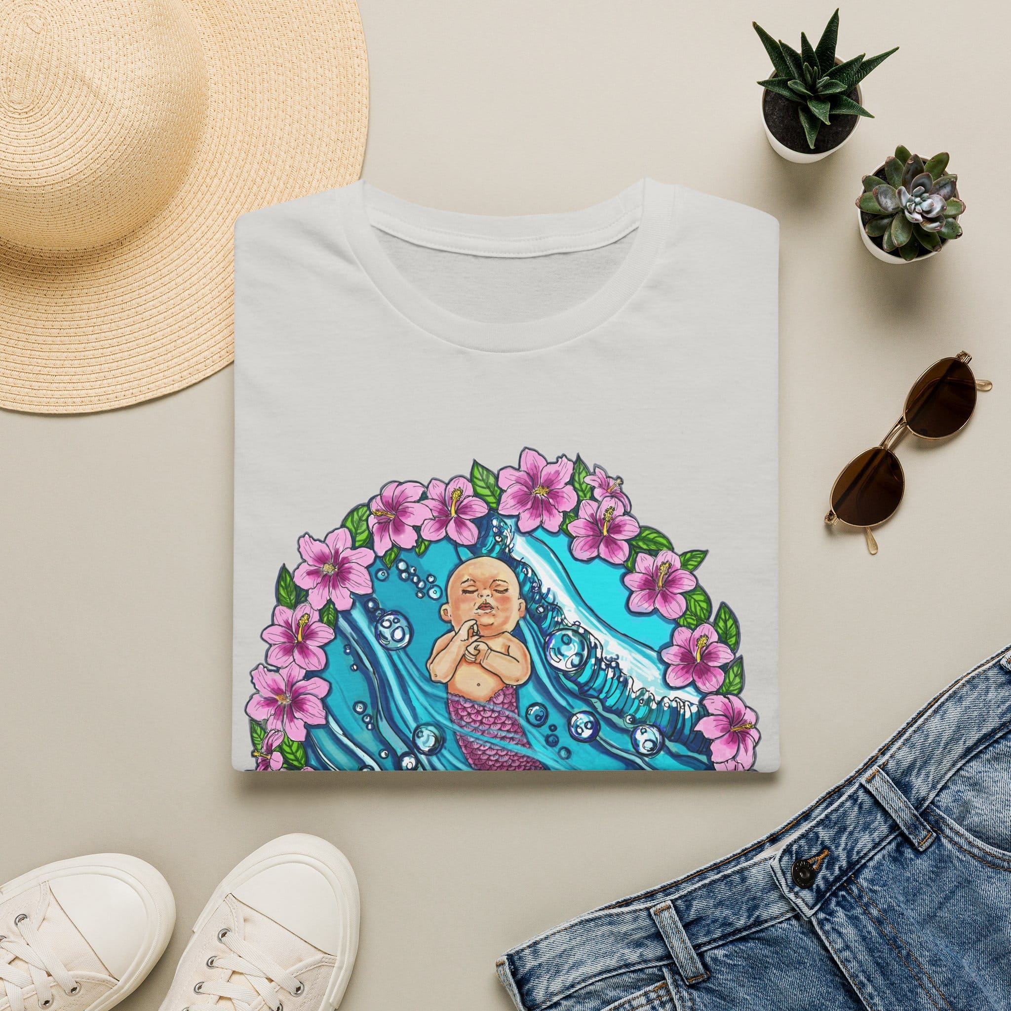 Waves Baby Mermaid Beach Vibes T-Shirt — Tropical Floral Ocean Graphic - Image 22