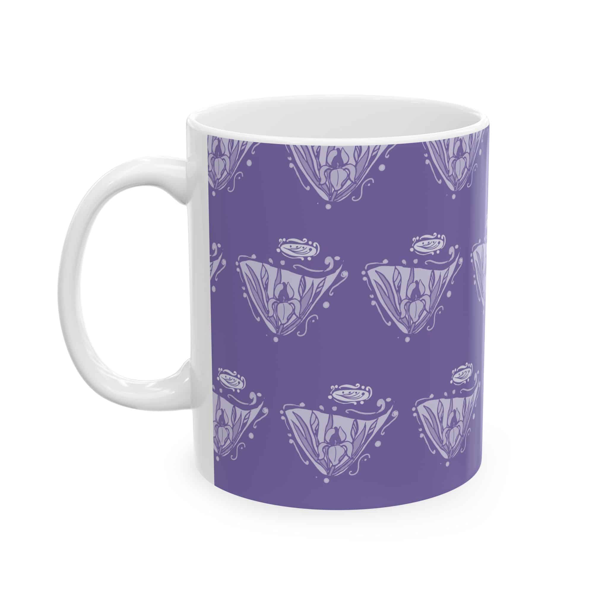 Purple Iris Pattern Ceramic Mug –Art Nouveau Design (11oz, 15oz)