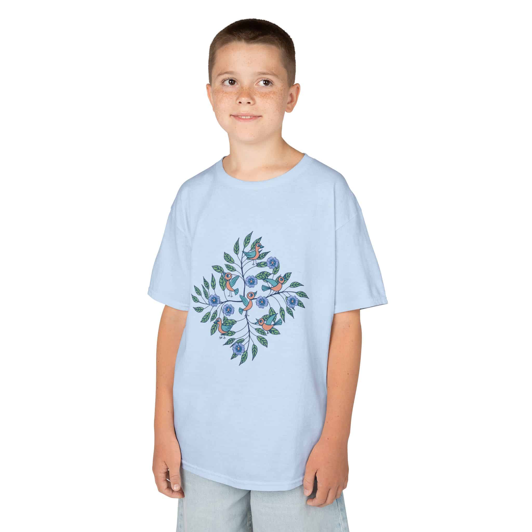 Kids Tee — Stick Figure Birds Floral Leaf Diamond Graphic - Image 7