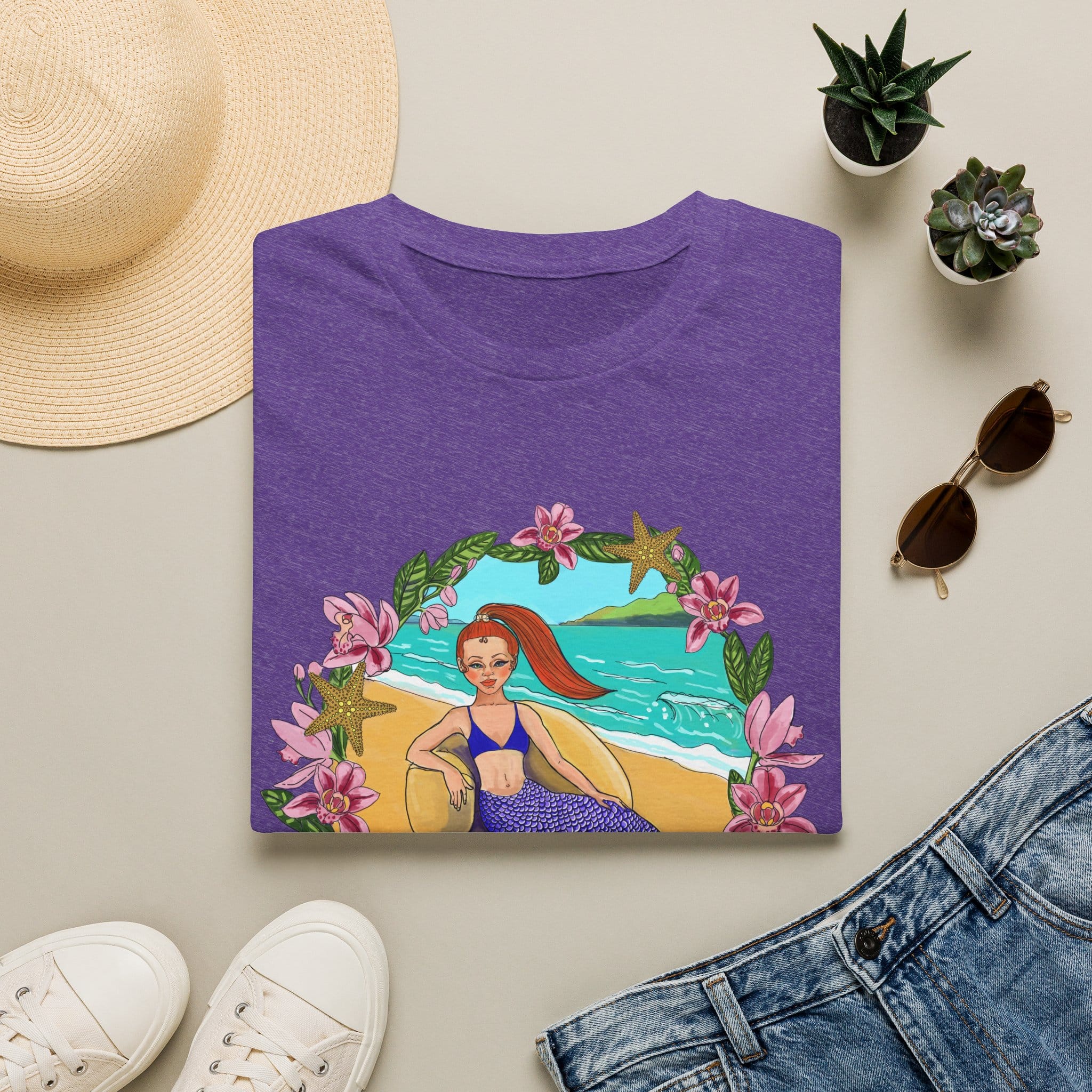 Red-Headed Mermaid Beach Vibes T-Shirt — Tropical Floral Ocean Graphic - Image 22