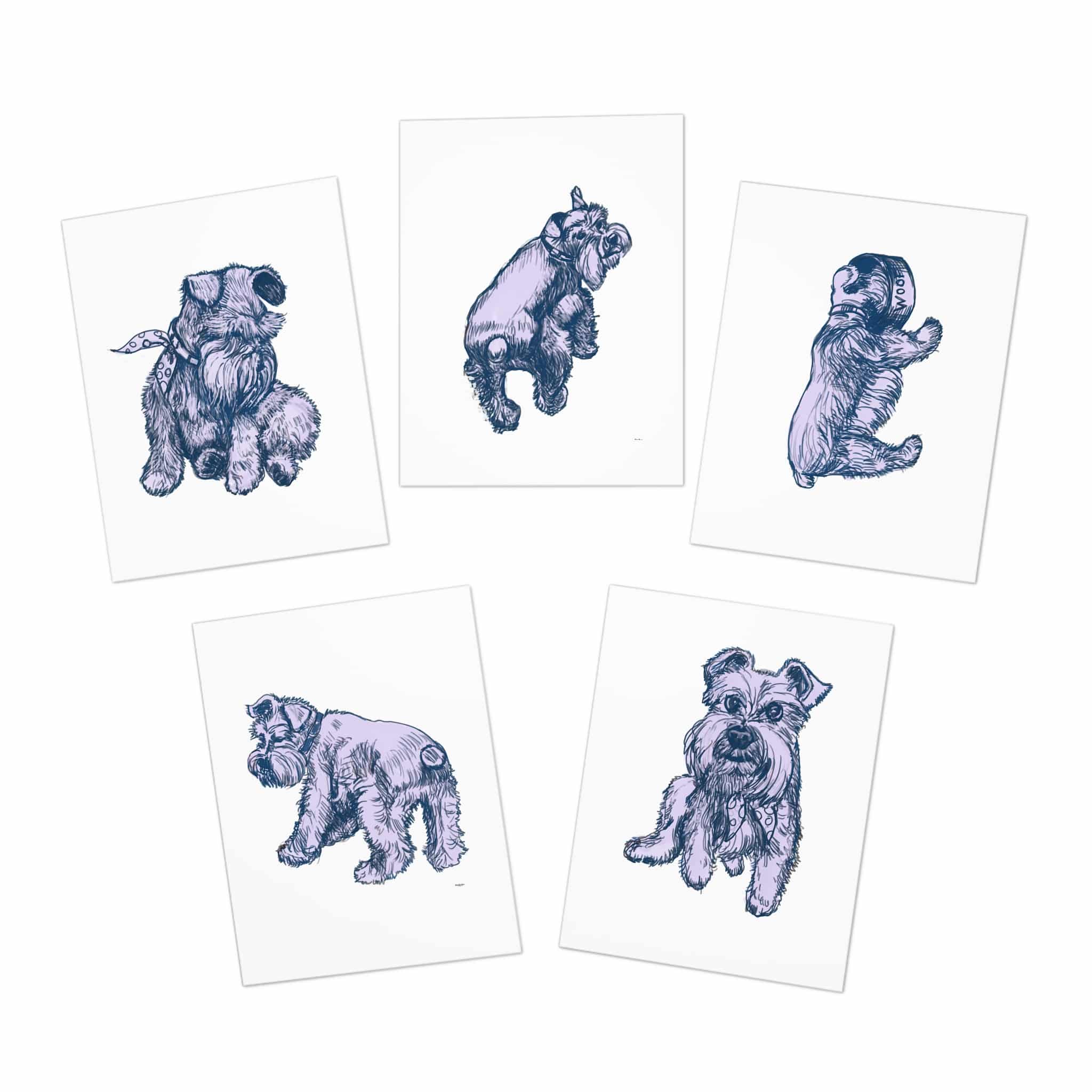 Schnauzer Sketch Greeting Cards – 5-Pack Blank Note Cards with Hand-Drawn Dog Illustrations