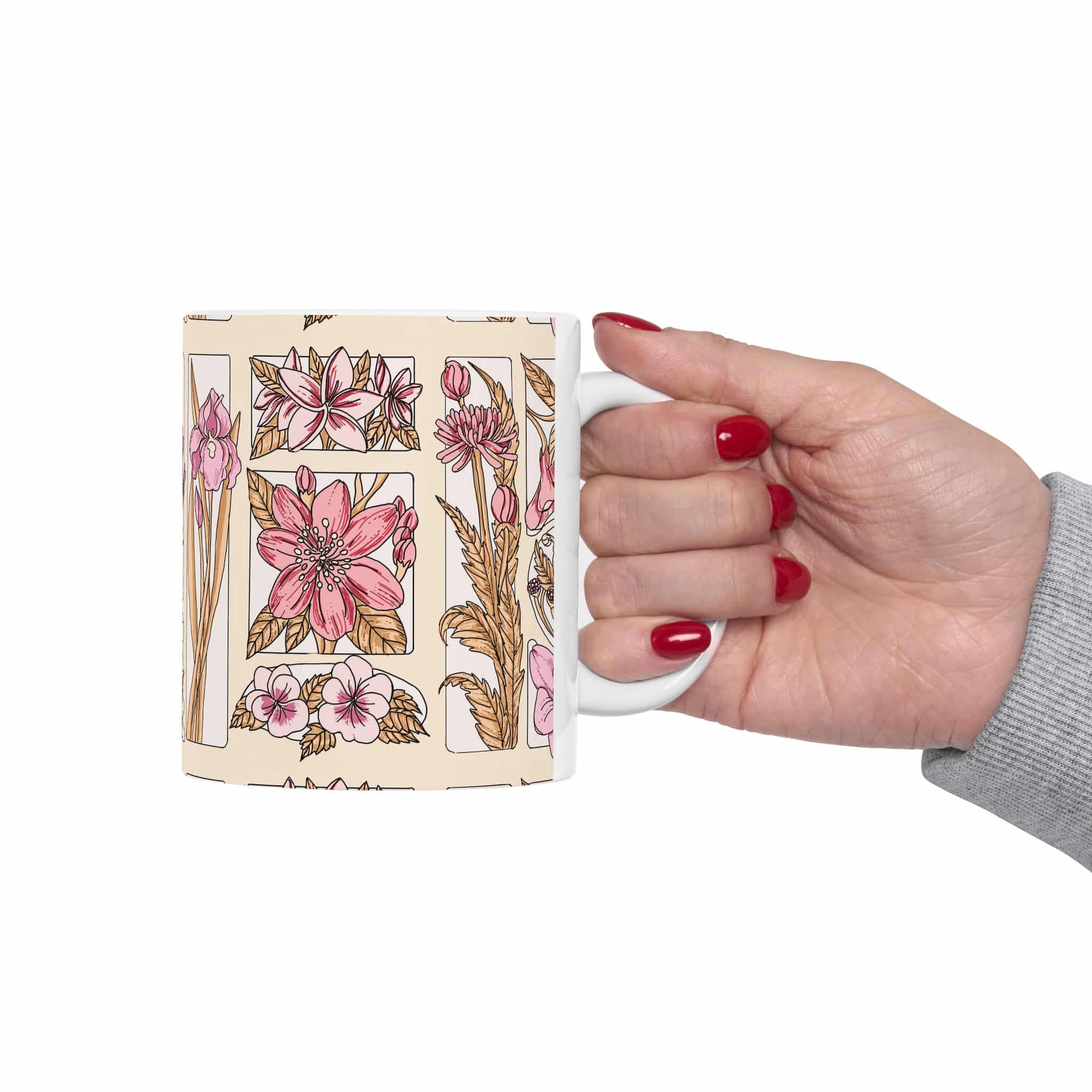 Floral Herbarium Ceramic Mug — Vintage Botanical 11oz/15oz - Image 3