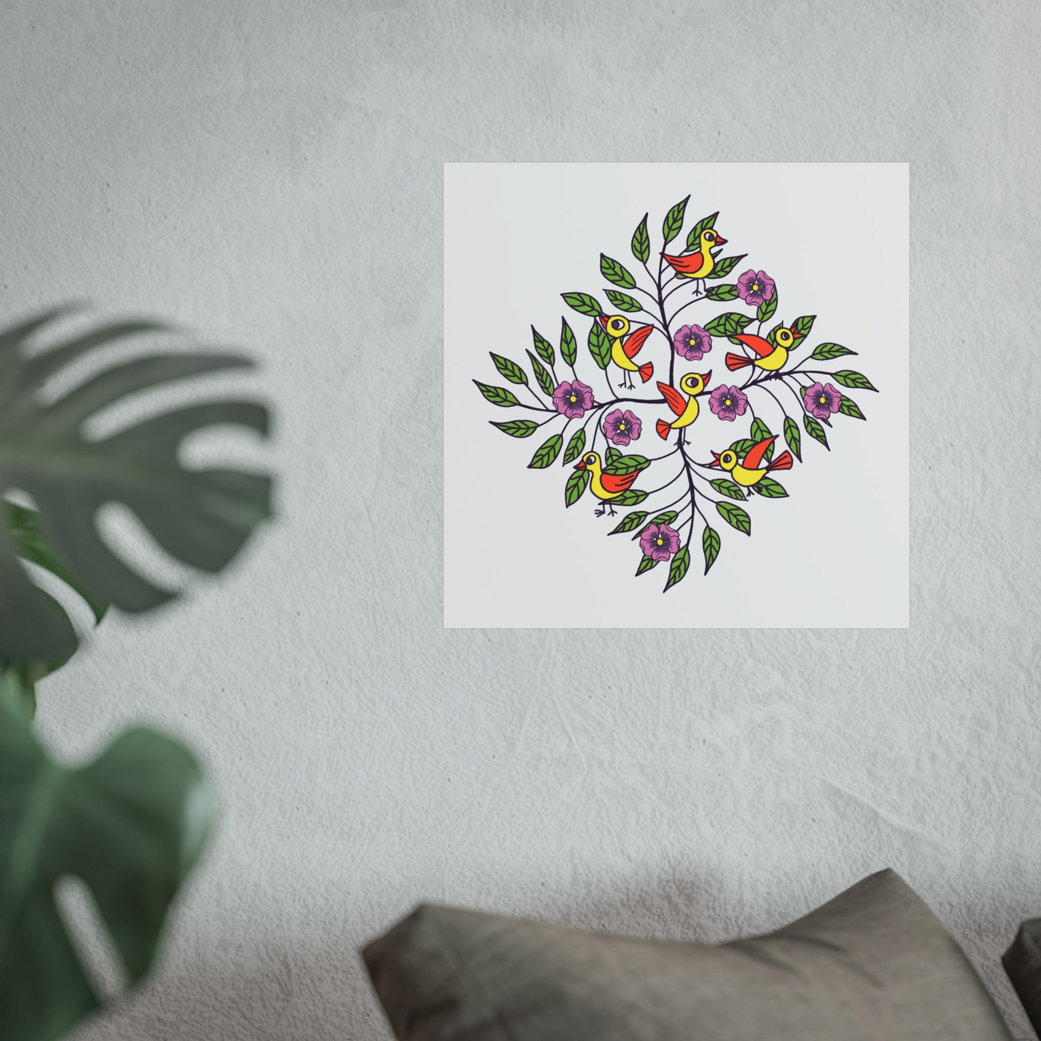 Fine Art Poster — Colorful Folk Birds & Floral Print (Botanical Wall Art) - Image 2