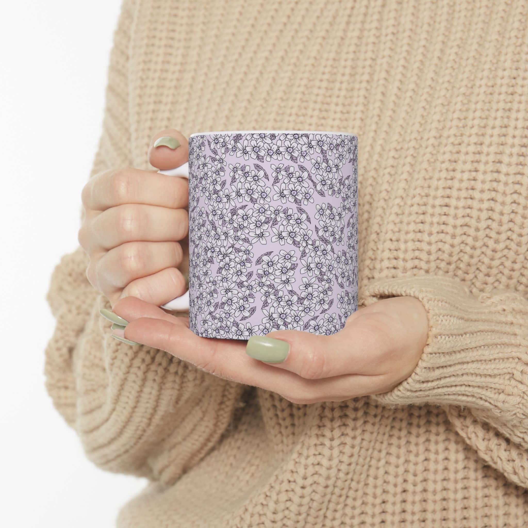 Floral Ditsy Pattern Ceramic Mug — Lavender Tiny Flowers Coffee Cup (11oz/15oz) - Image 5