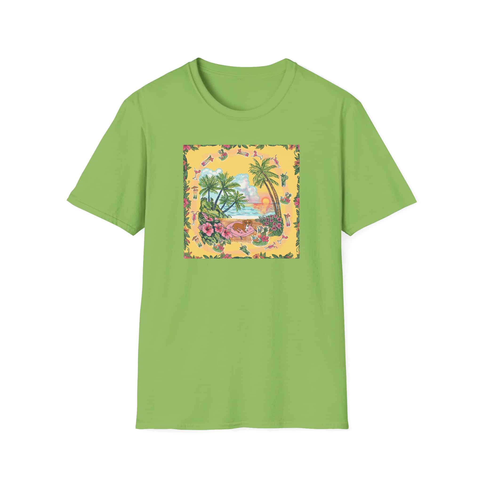 Girl Dachshund on a Tropical Sunset Beach T-Shirt — Vintage Beach Floral Graphic - Image 39