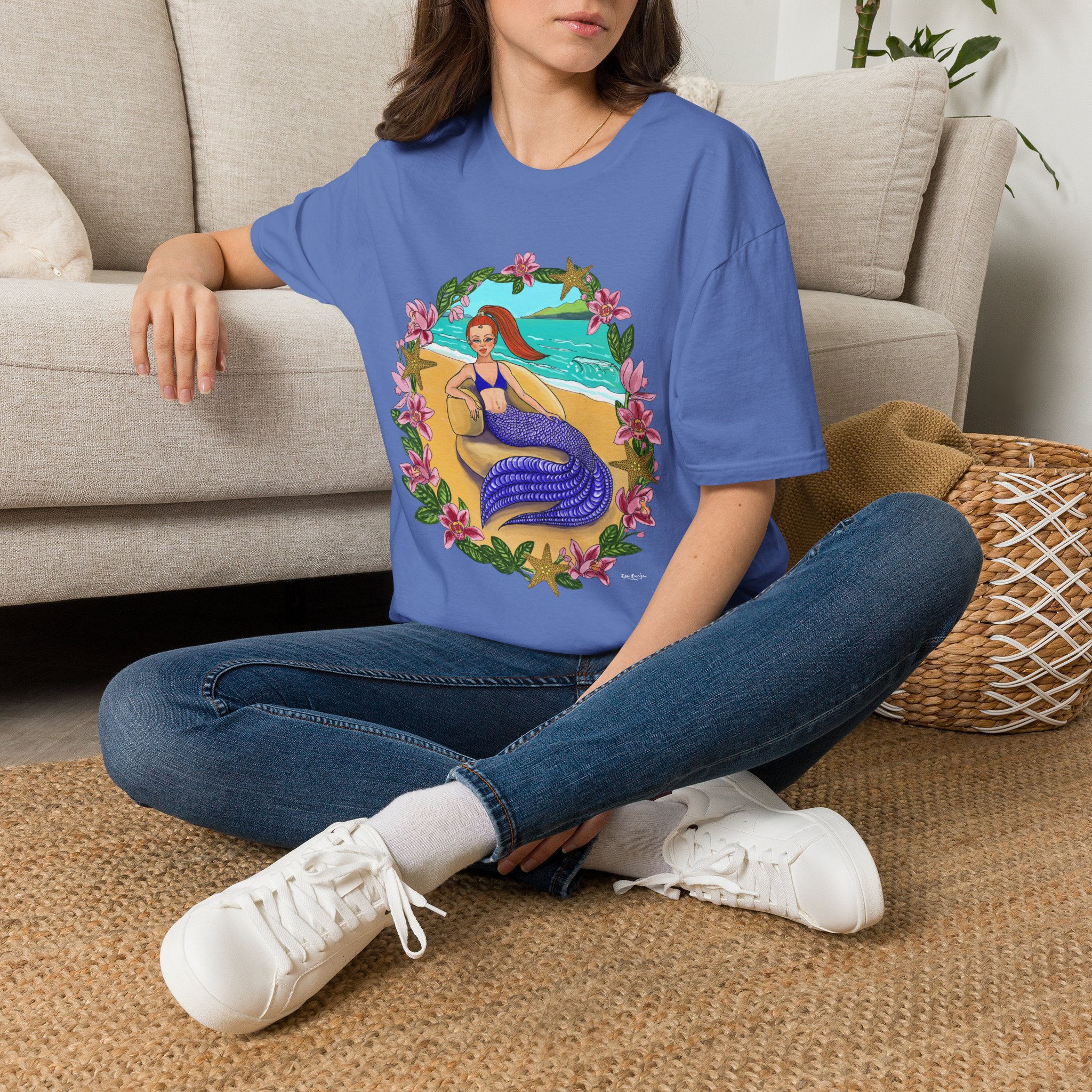 Red-Headed Mermaid Beach Vibes T-Shirt — Tropical Floral Ocean Graphic - Image 32