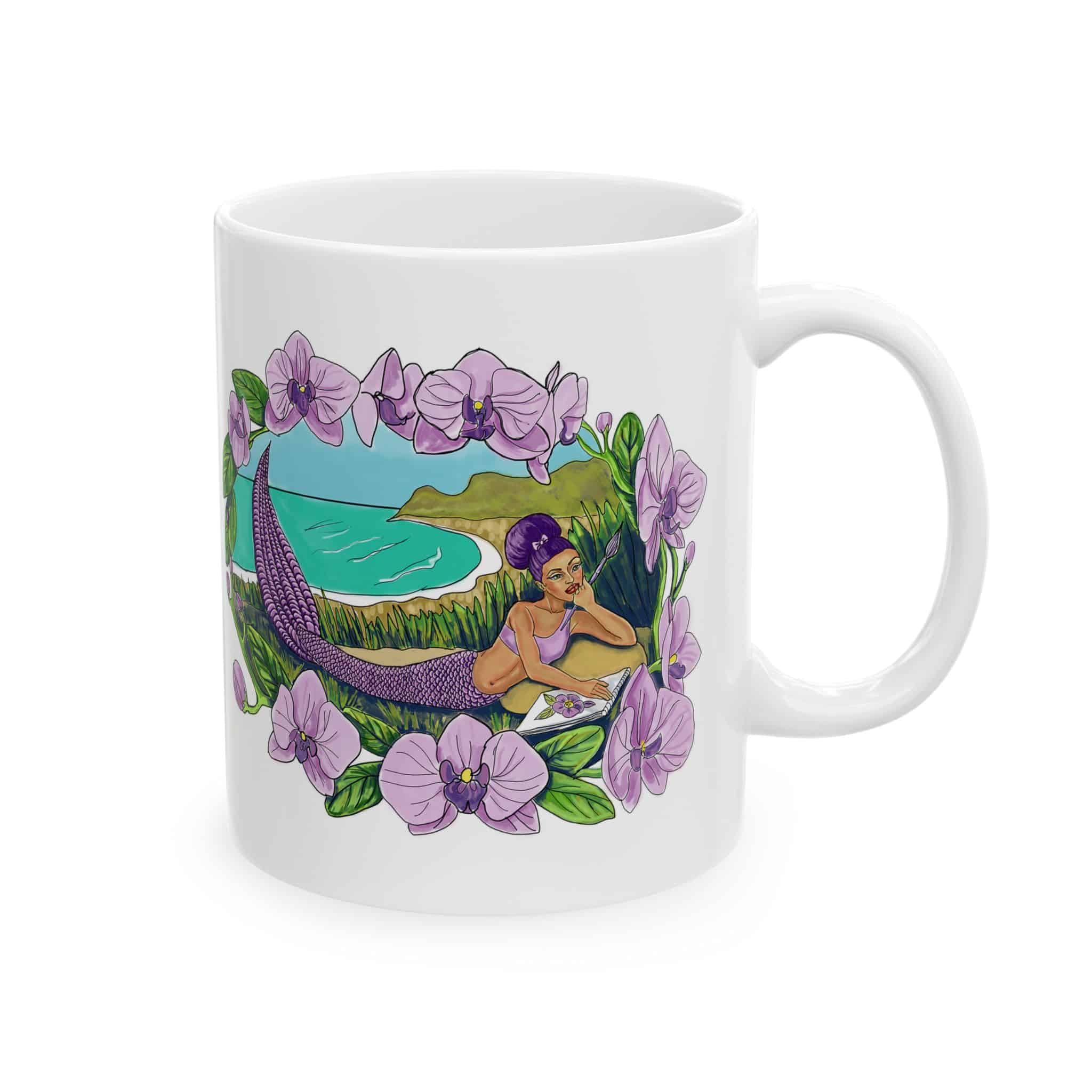 Mermaid Beach Floral Ceramic Mug —hand Illustrated 11oz/15oz Coffee Cup - Image 2