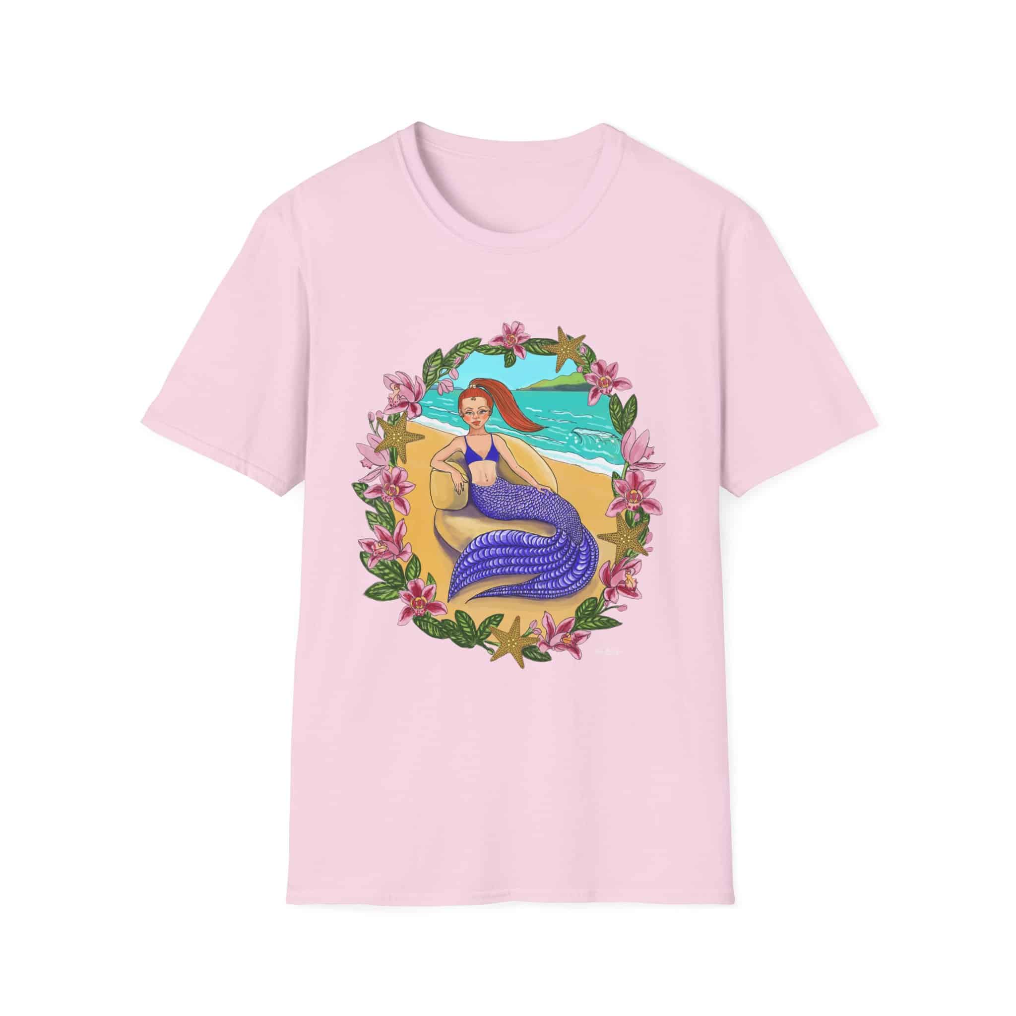 Red-Headed Mermaid Beach Vibes T-Shirt — Tropical Floral Ocean Graphic - Image 3