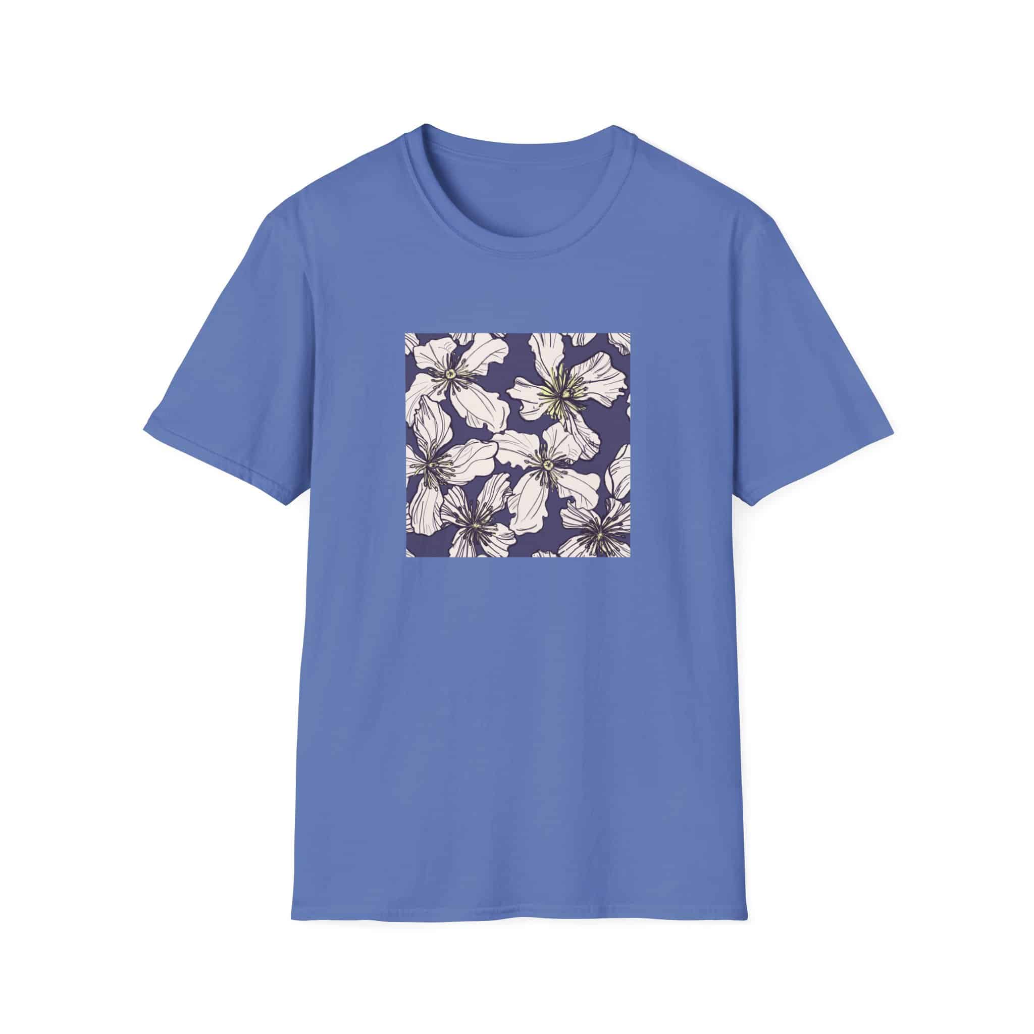 Floral Square Tee — White Clematis Print T-Shirt - Image 21
