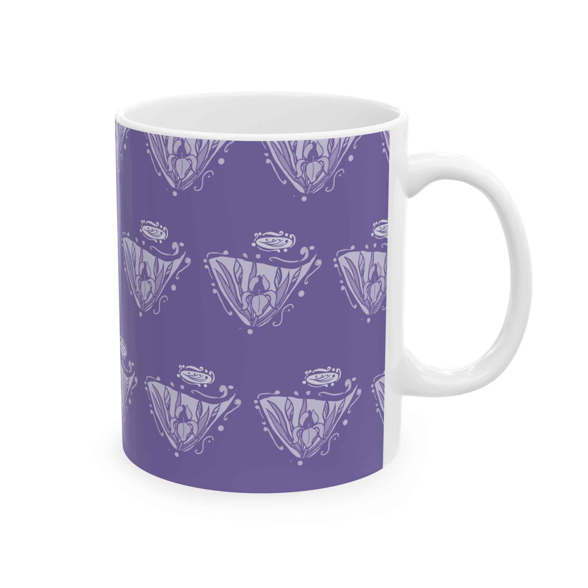 Purple Iris Pattern Ceramic Mug –Art Nouveau Design (11oz, 15oz) - Image 2
