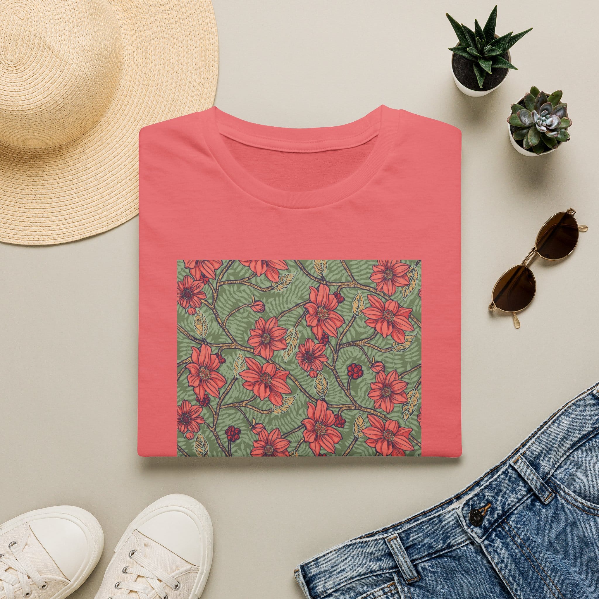 Floral Hibiscus Pattern T-Shirt — Vintage Tropical Flower Tee - Image 21