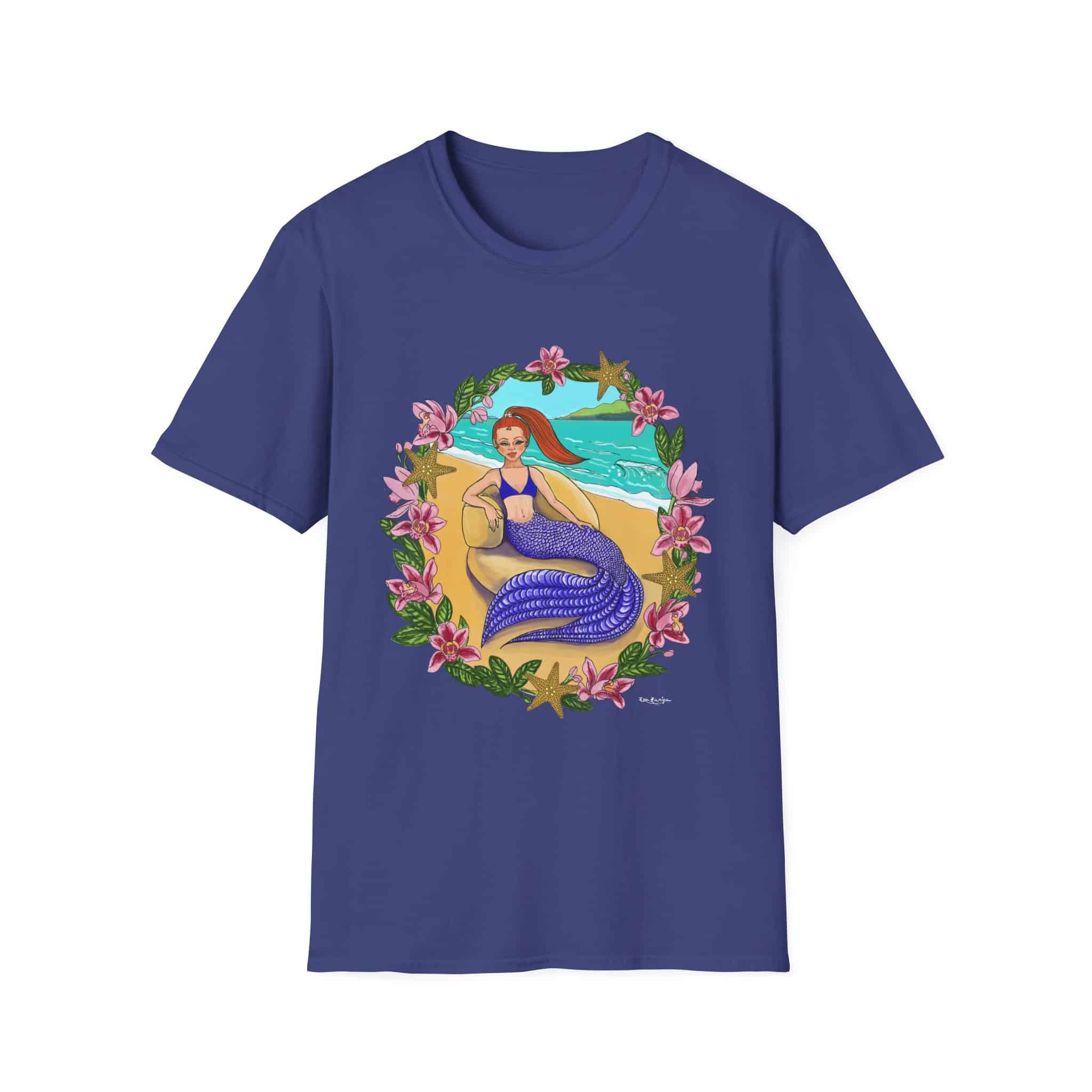 Red-Headed Mermaid Beach Vibes T-Shirt — Tropical Floral Ocean Graphic - Image 6