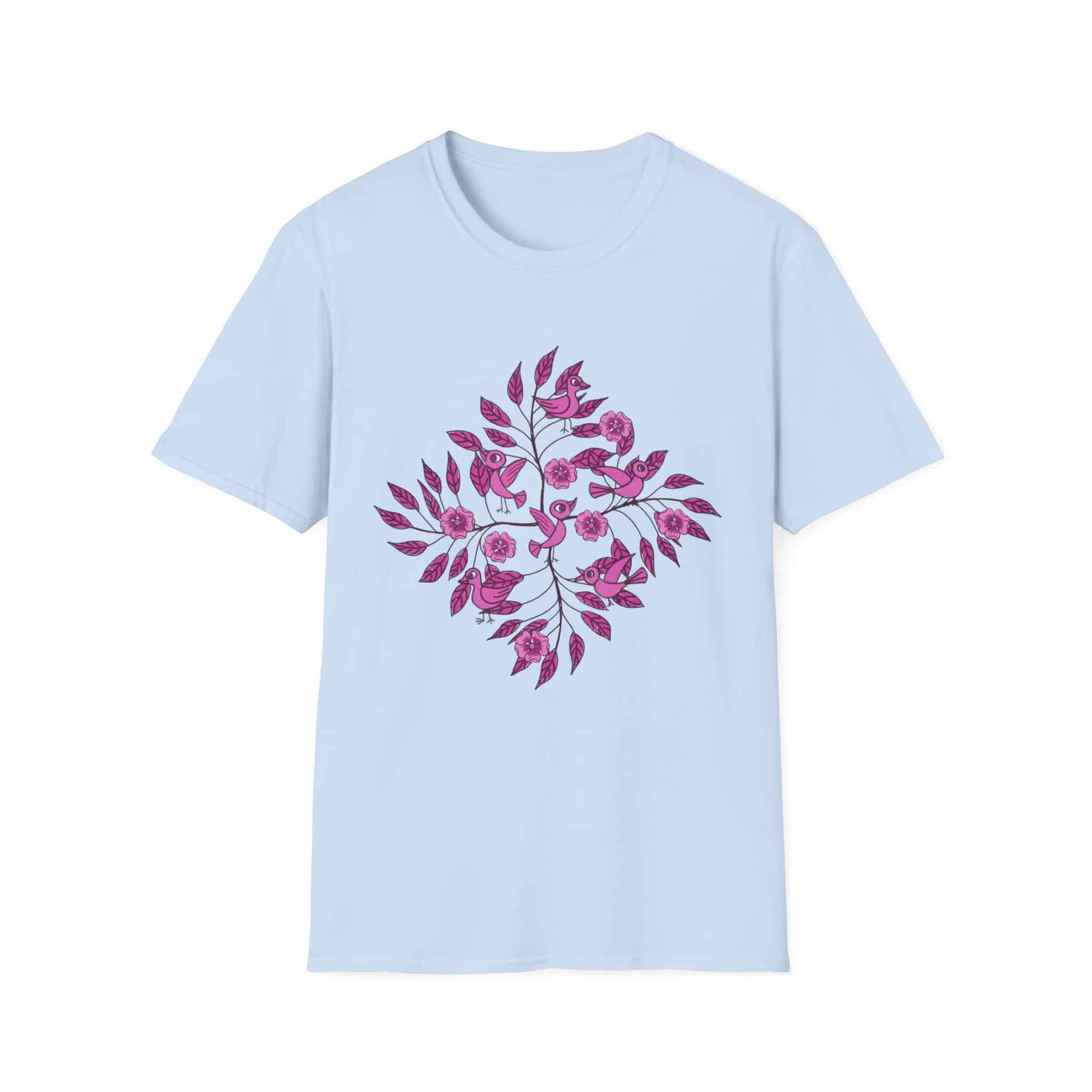 Floral Bird Branch T-Shirt —Pink Blossoms Graphic Tee - Image 7