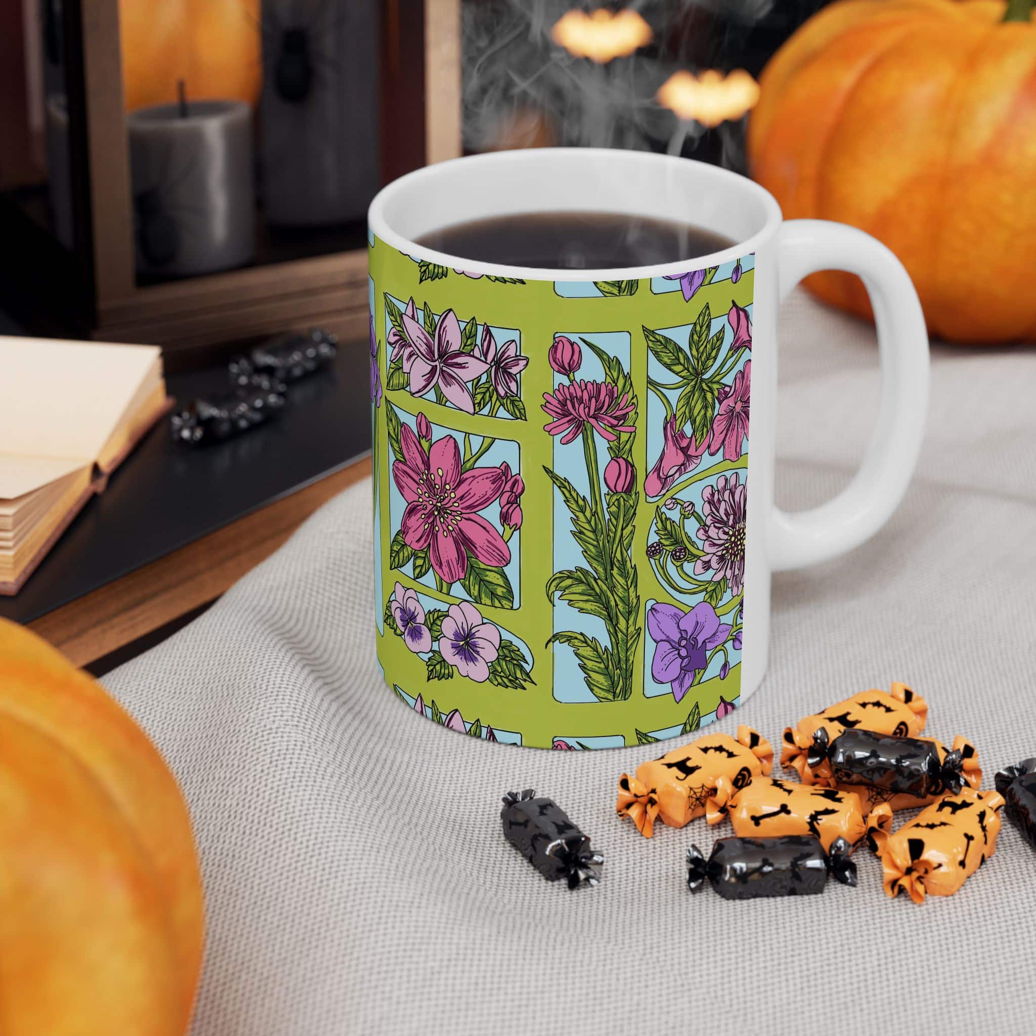 Botanical Patchwork Ceramic Mug — Floral Garden Coffee Cup (11oz/15oz) - Image 4
