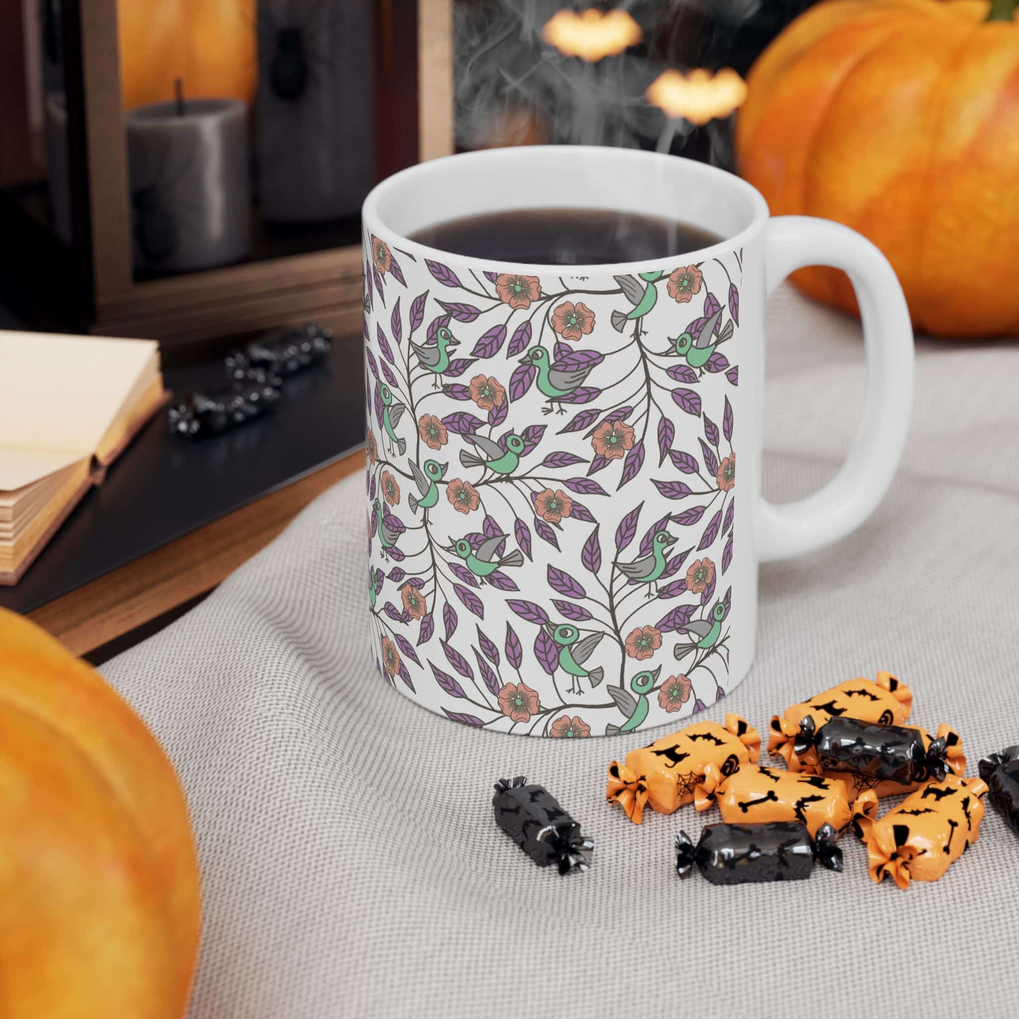 Floral Bird Pattern Ceramic Mug (11oz/15oz) - Image 4