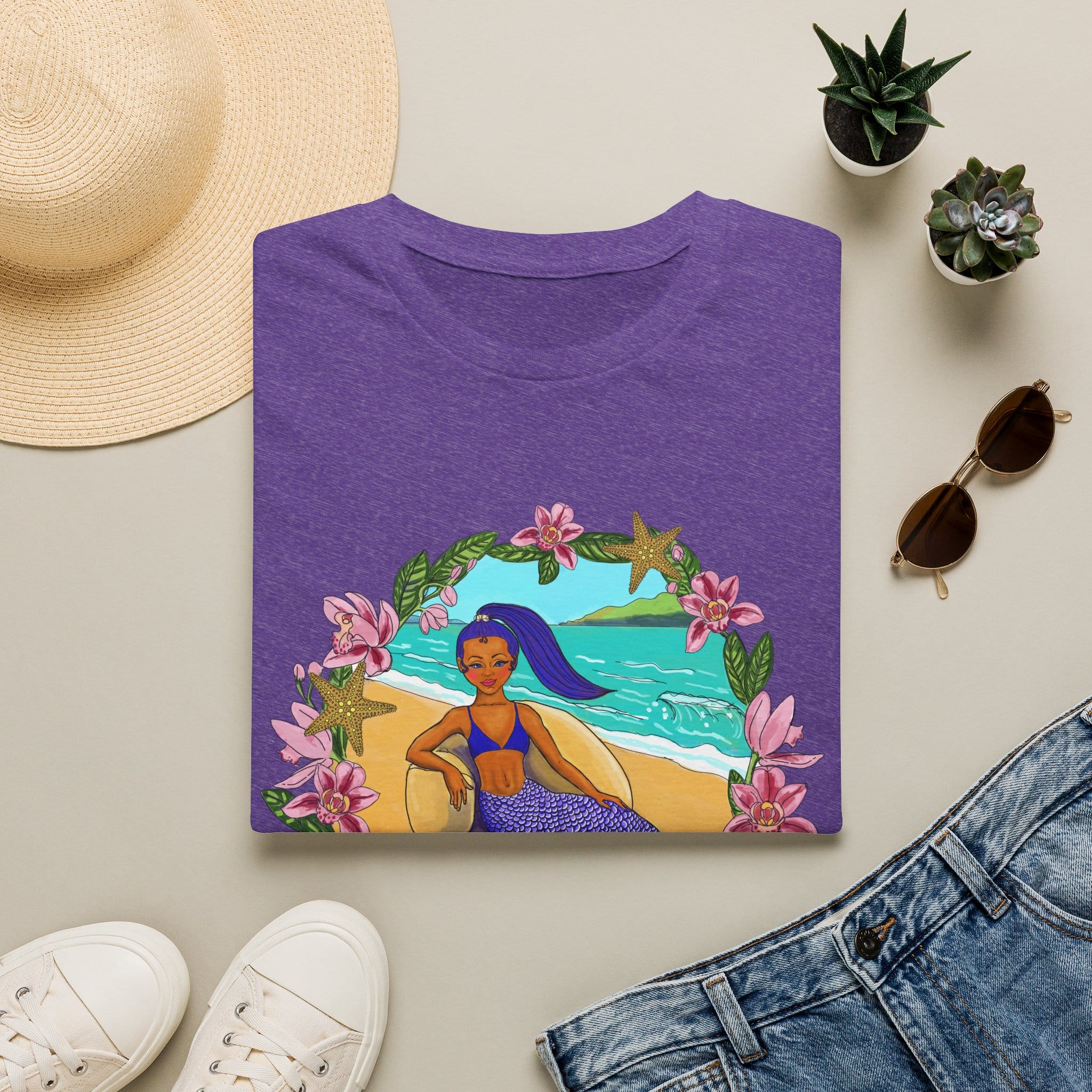 Blue-Haired Mermaid2 Beach Vibes T-Shirt — Tropical Floral Ocean Graphic - Image 25
