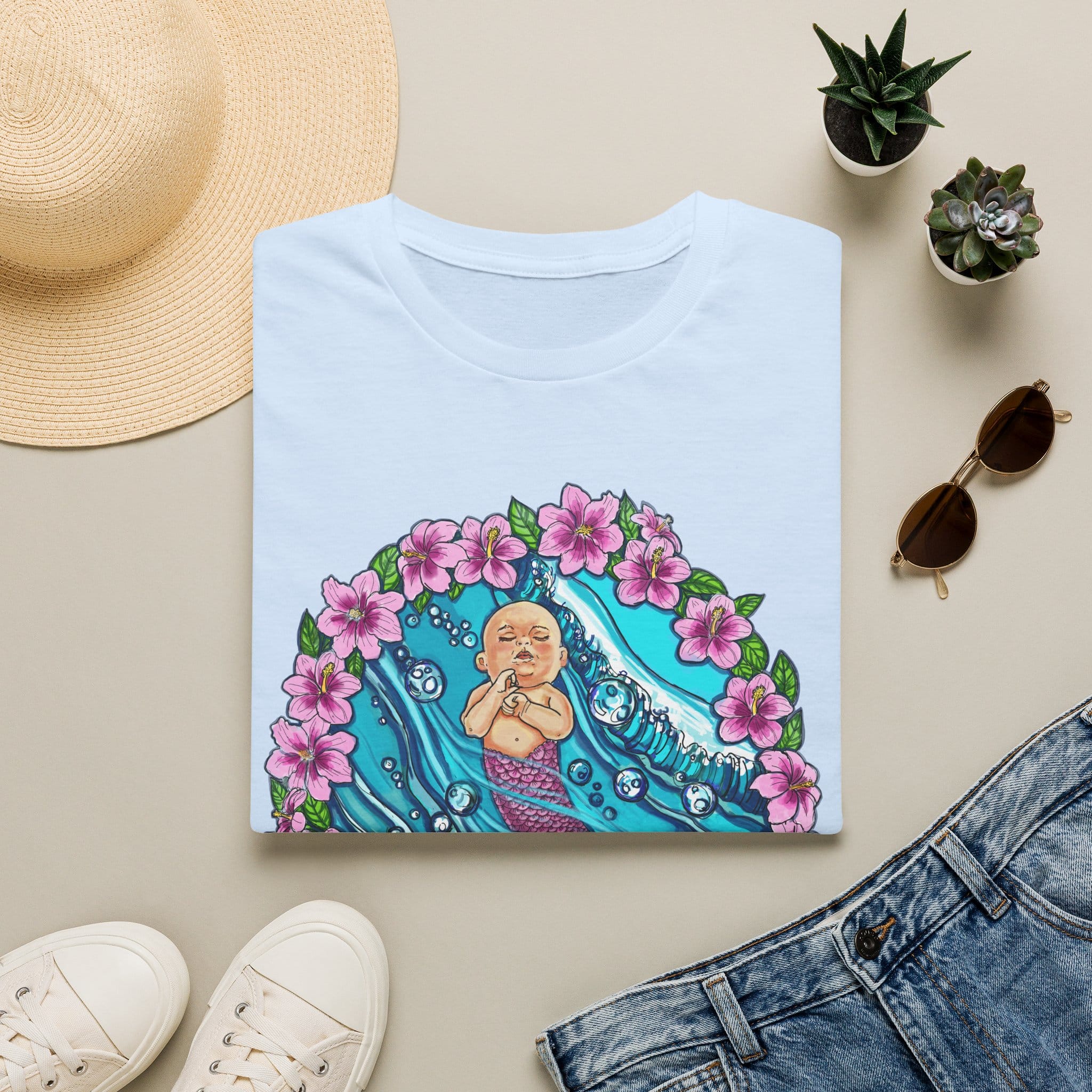 Waves Baby Mermaid Beach Vibes T-Shirt — Tropical Floral Ocean Graphic