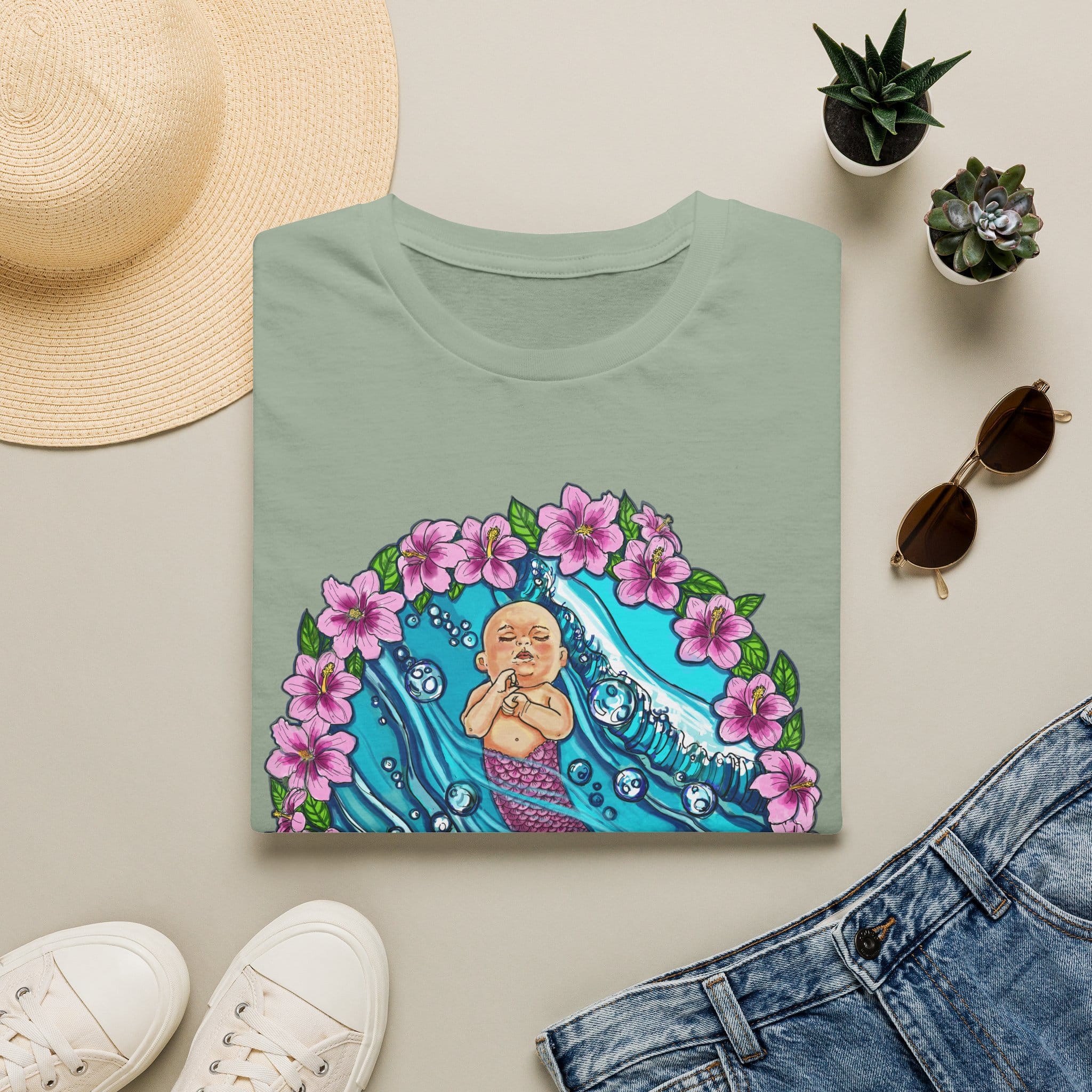 Waves Baby Mermaid Beach Vibes T-Shirt — Tropical Floral Ocean Graphic - Image 13